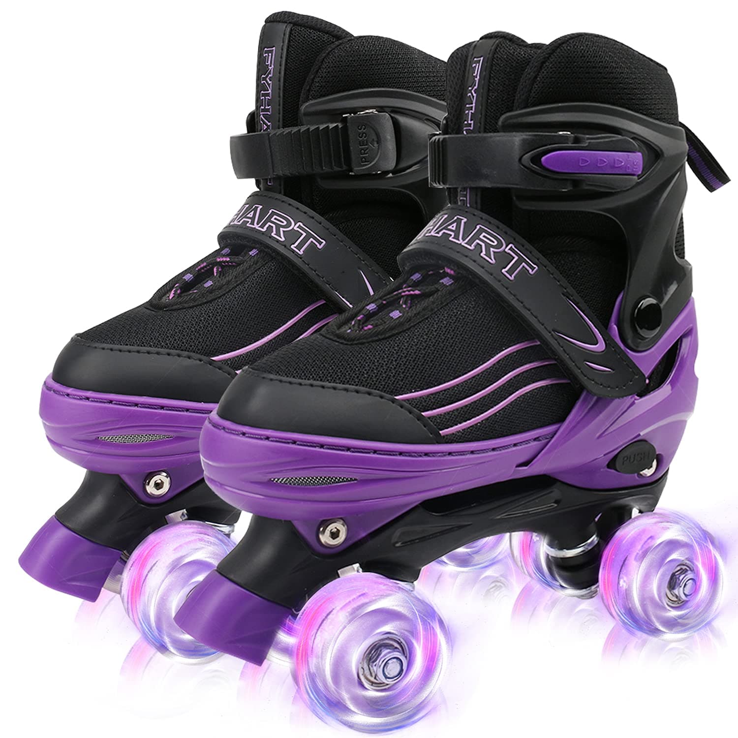 Kids Roller Skates for Girls Boys Child Beginners, Adjustable 4 Sizes Quad Roller Skates for Kids & Youth with Light Up Wheels for Sports (Purple & White