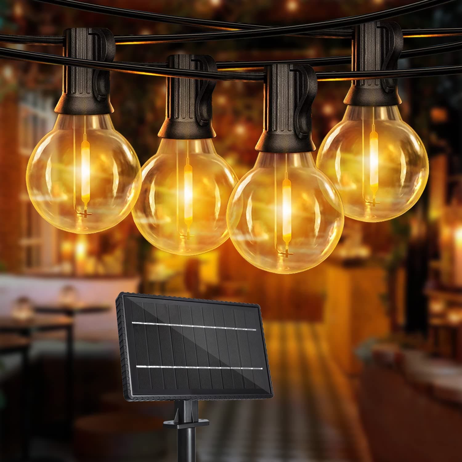 SUWIN 60FT Solar String Lights Outdoor, LED Garden String Lighting with Shatterproof Bulbs, Waterproof Globe G40 Solar Powered Festoon Light Outdoor for Backyard Porch Patio, Warm White