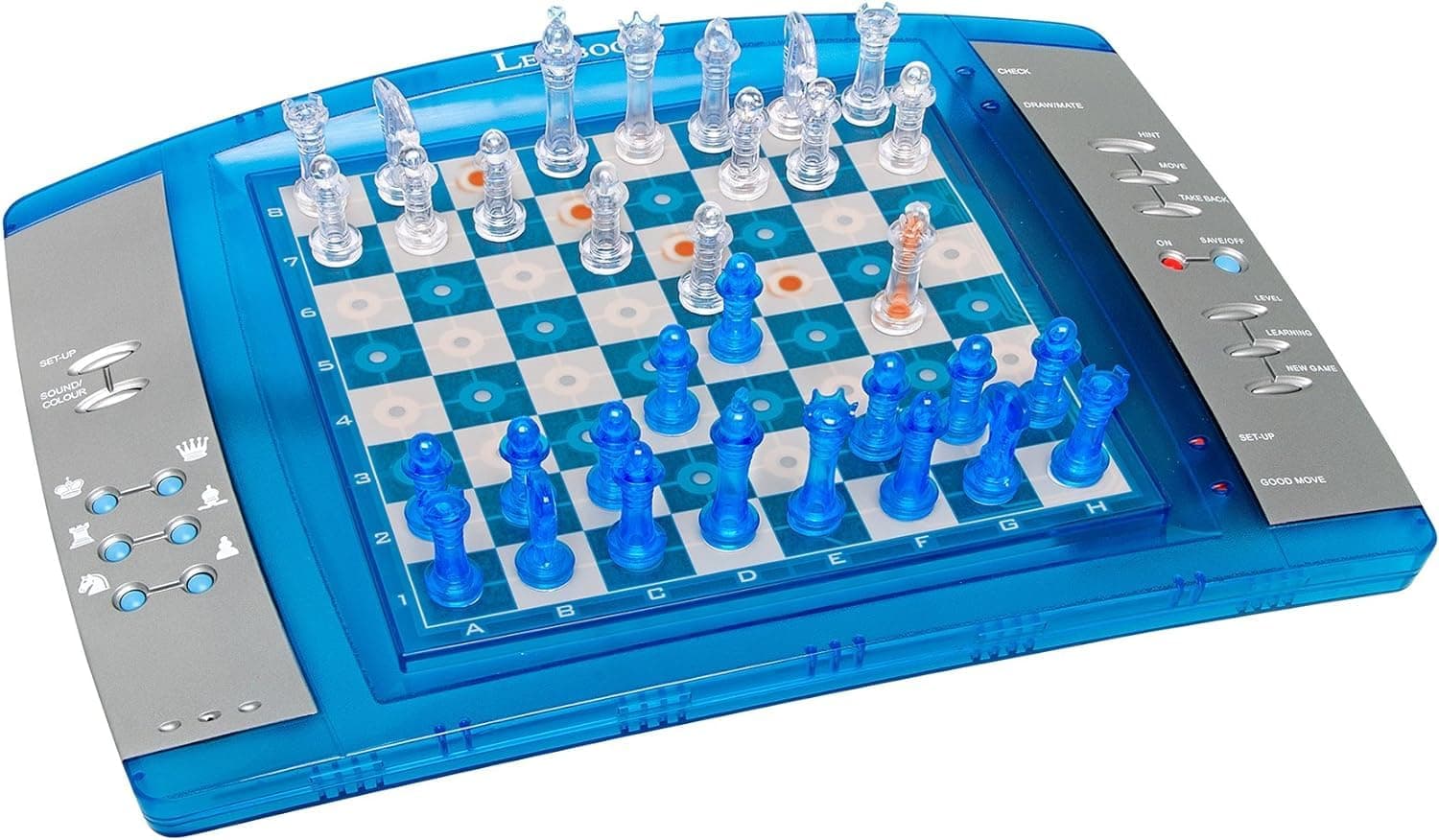 ChessLight®, Electronic chess game with touch-sensitive keyboard and light and sound effects, 32 pieces, 64 levels of difficulty, Battery, Blue/Grey, LCG3000