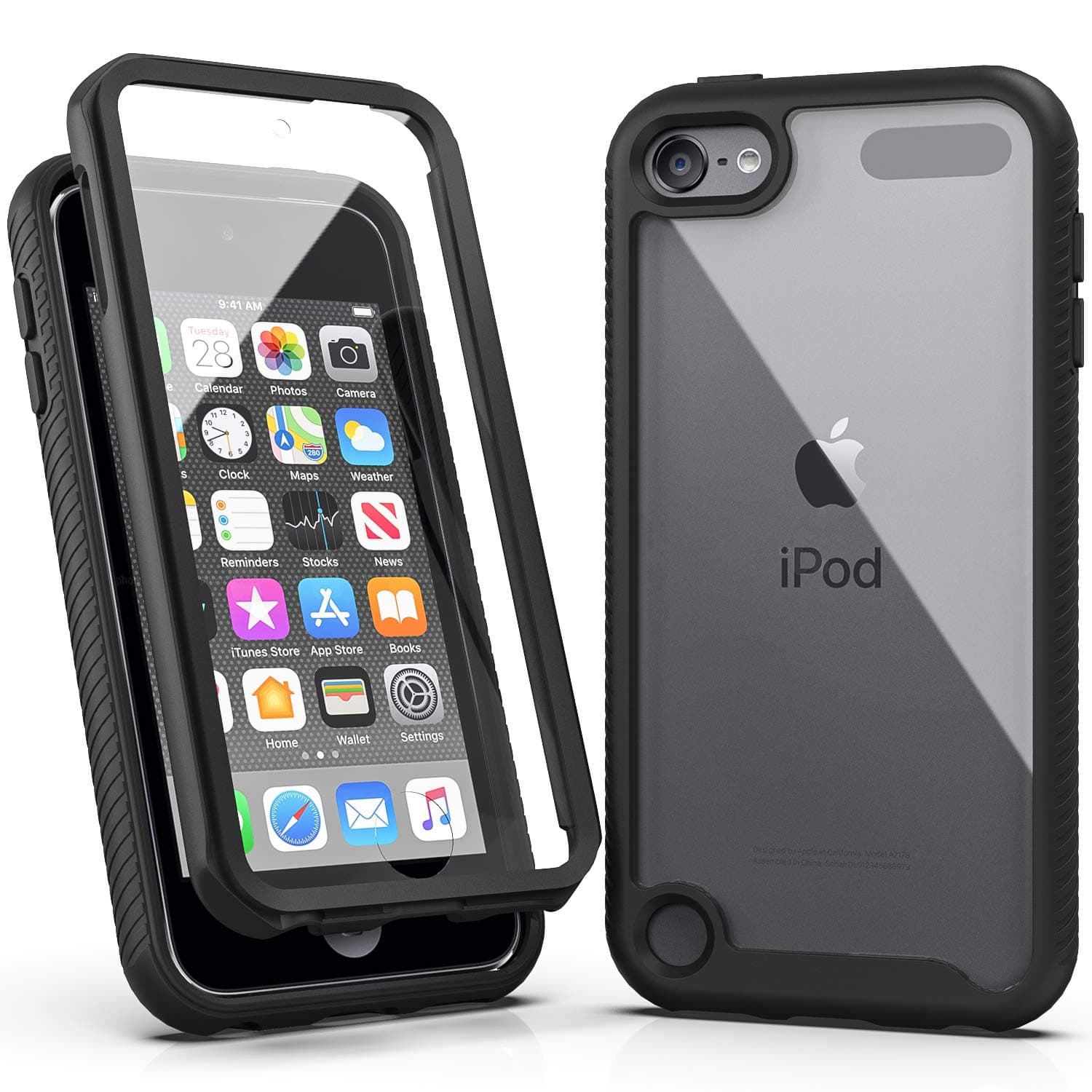 SLMY iPod Touch 5/6/7 Case - Armor Shockproof with Screen Protector - Black