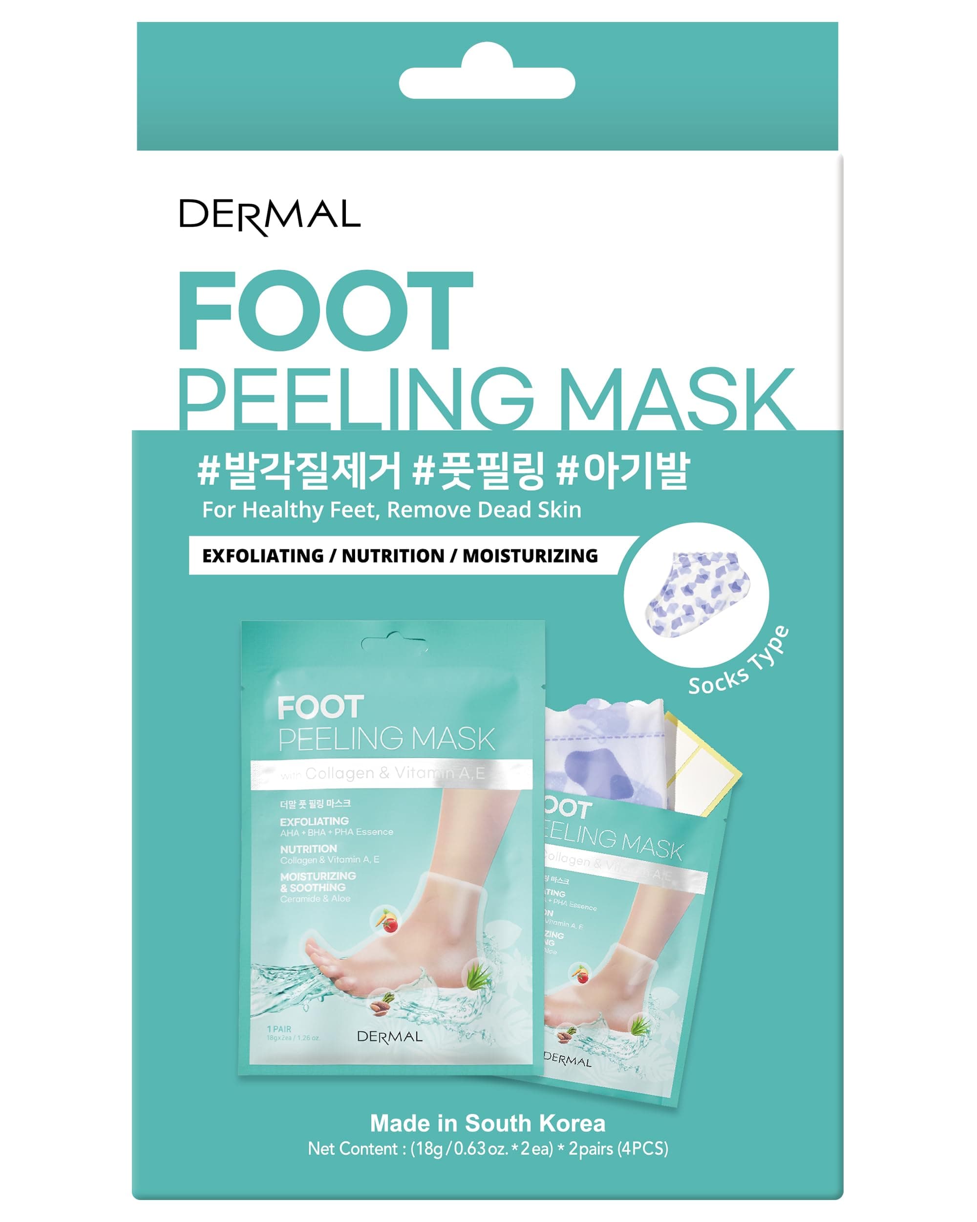 KOREA Foot Peeling Mask 2 Pack For Dry Foot And Cracked Heel & Callus With Aloe Vera And Collagen - Exfoliating Peel Mask With Aha, Bha, & Pha And For Moisturizing, Soothing & Refreshing Feet