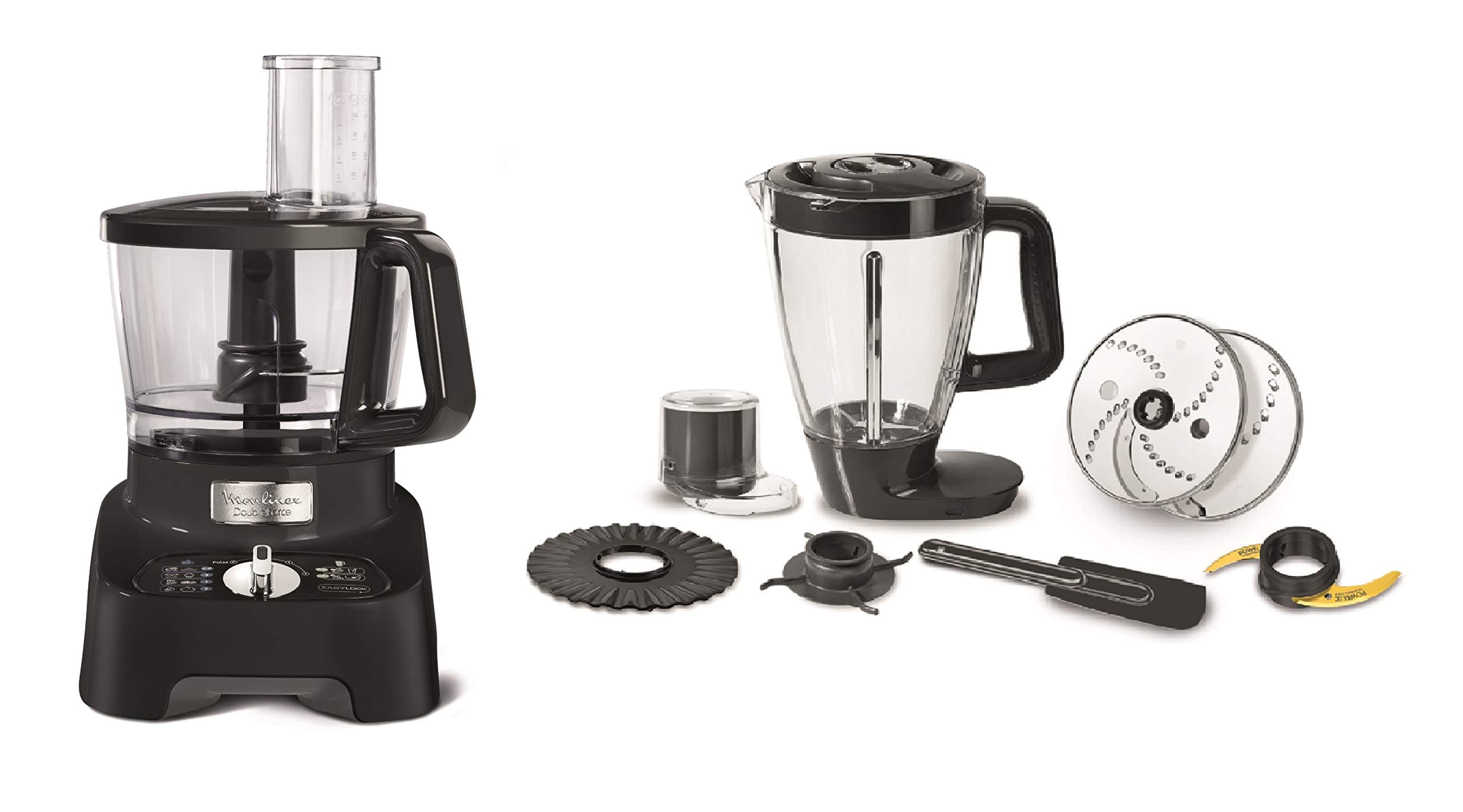 MOULINEX Food Processor | Double Force 3L Food Processor |1000 W | 8 Attachments | Black |3 L Bowl Capacity and a 2 L Blender | 2 Years Warranty |FP821827