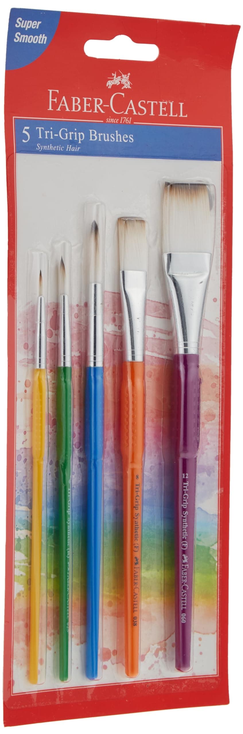 Grip Paint BrUShes Round & Flat Combination 5Pc 2,6,10, 8, 12, Assorted, 280815