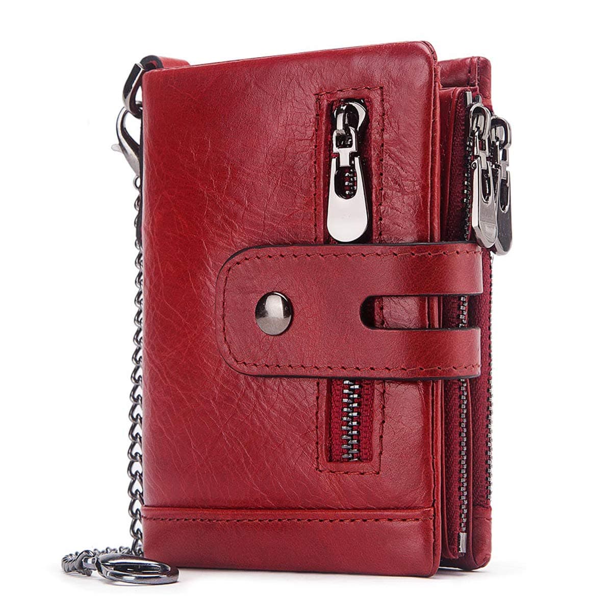 Ladies Leather Purse RFID Blocking Women's Wallet Multiple Compartment Zipper Coin Purse and 16 Card Slots Bifold Leather Lady Wallet with Chain,Small Womens Purses Leather