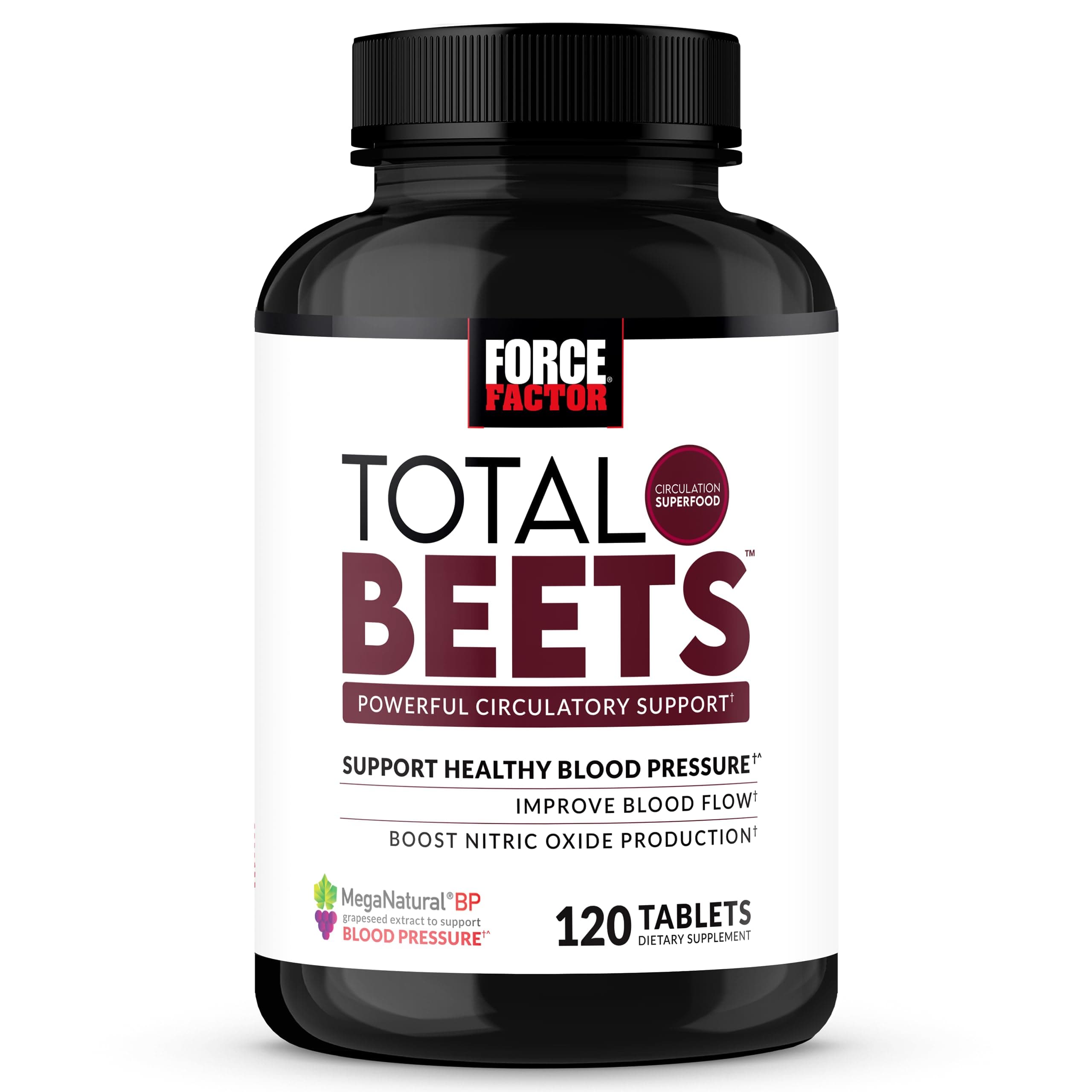 Force Factor Total Beets Blood Pressure Support with Grape Seed Extract and Non GMO Beet Root Powder for Heart Health, Circulation, & Blood Flow, 120 Count