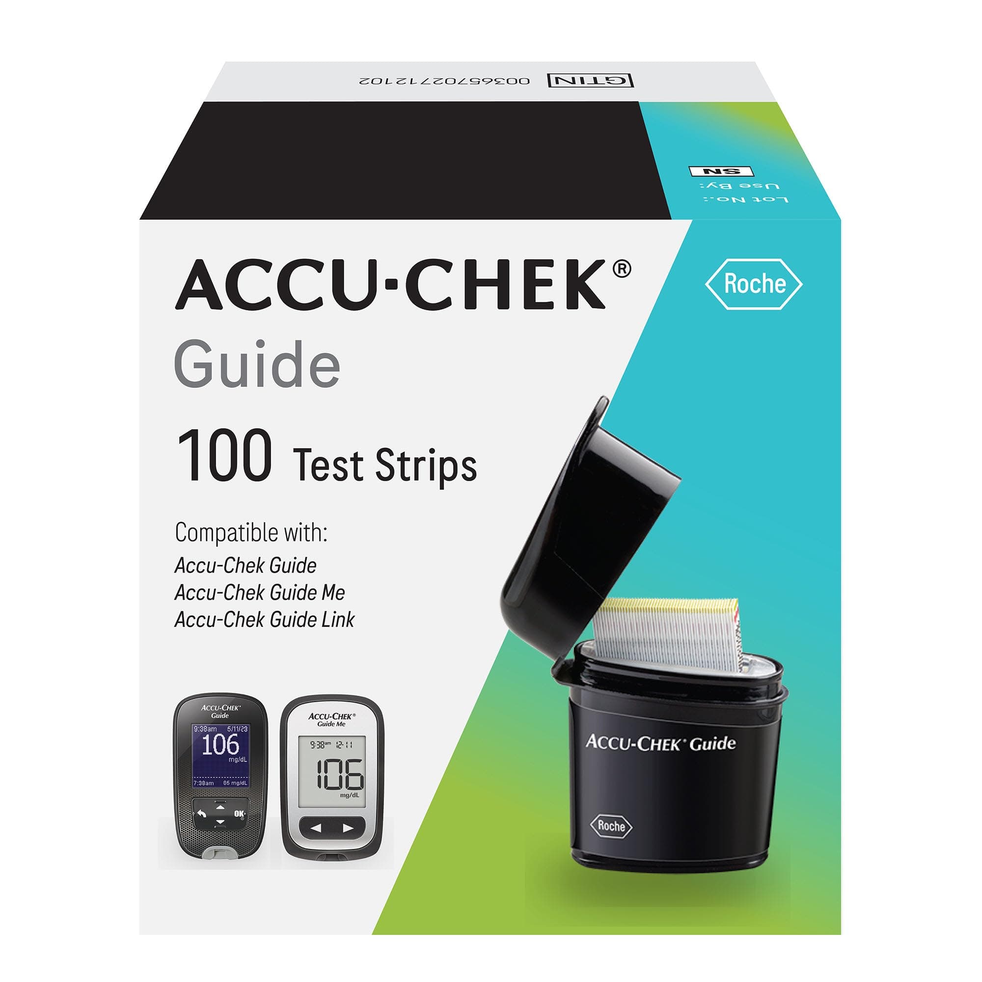 Accu-Chek Guide Glucose Test Strips for Diabetic Blood Sugar Testing (Pack of 100)