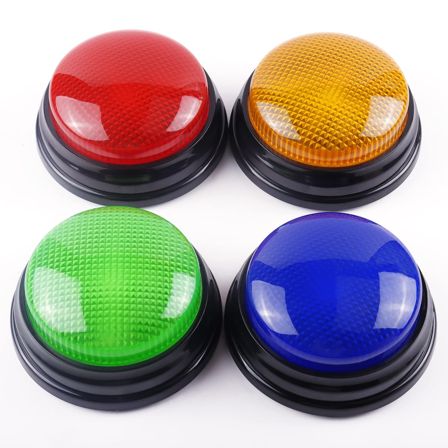 BEAN LIEVE Answer Buzzers for Quizzes, Fun Talking Button with 4 Personalized Sounds, Siren, Buzzer, Laser and Charge, Game Show Buzzers For Classroom & Home Game Play, Set of 4, Multicoloured