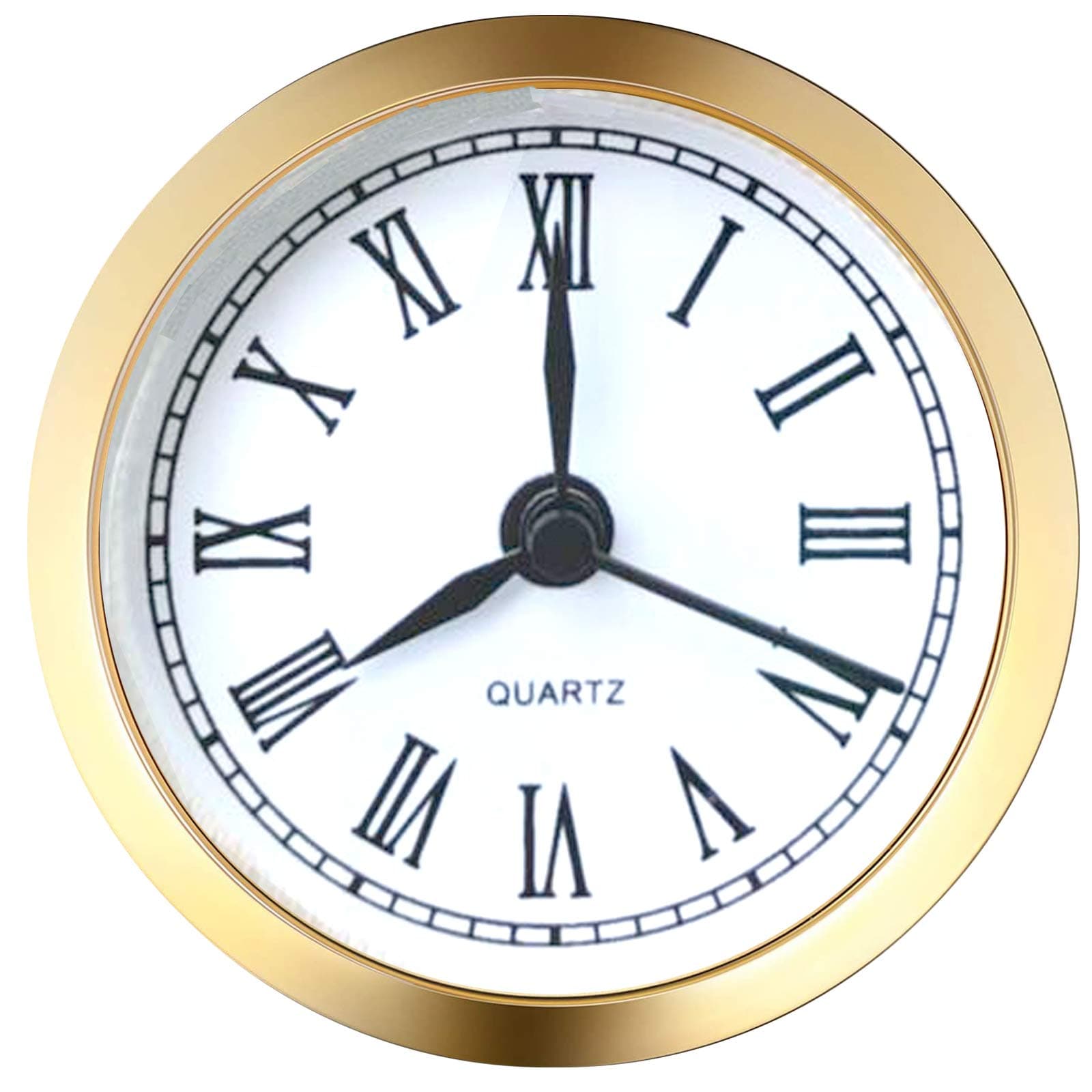 HILLHOME Mini Clock Insert 2.4 Inch (61 mm) Round Quartz Clock Fit-up Movement Miniature White Dial Gold Tone Bezel Roman Numerals (Gold)