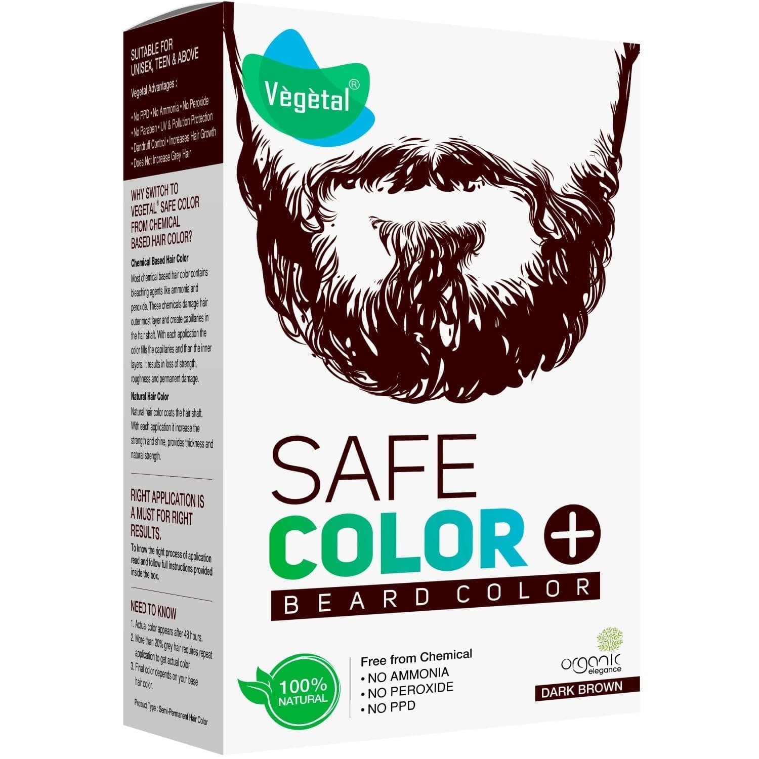 - Safe Hair Color -Dark Brown 25gm - Certified Organic Chemical and Allergy Free Bio Natural Beard Hair Color with No Ammonia Formula & PPD