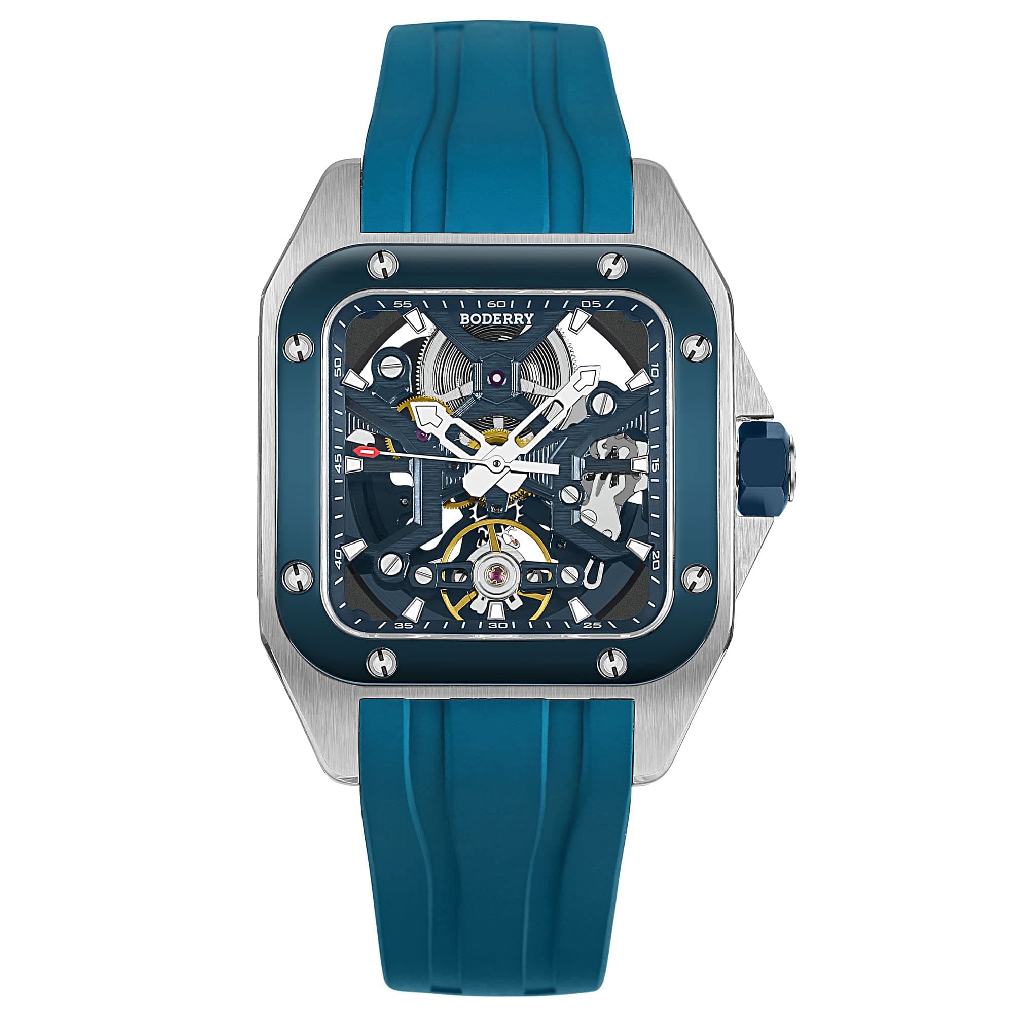 Square Automatic Titanium Watch for Men 72H Power-Reserve Side Transparent Case 10ATM Waterproof Swiss Super-Luminous Sports Wrist Watches-Storm