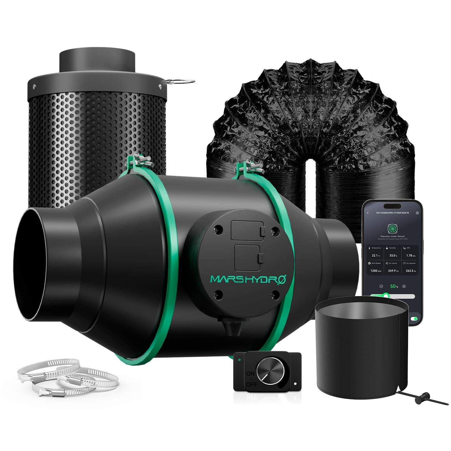 4"Inline Fan Carbon Filter Combo- 4"Inline Fan with Speed Controller,4 Inch Carbon Filter, 33 Feet Ducting and 3 Duct Clamps Ventilation System for 4x4 5x5 Grow Tent, Hydroponics, Grow Room