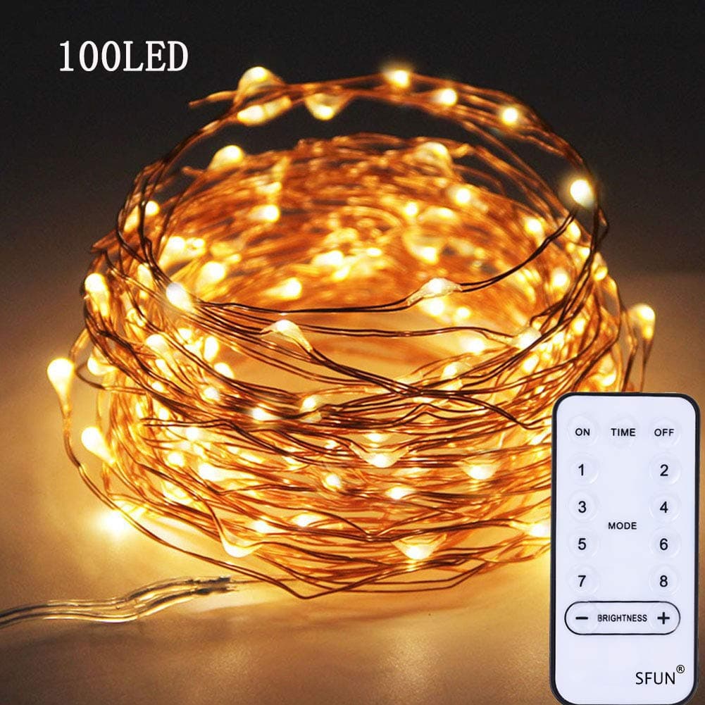 SFUN USB Powered Fairy String Lights with Remote Control 33ft 100LED 8 Modes for Valentine's Day Wedding Party Home Decoration (Warm White)
