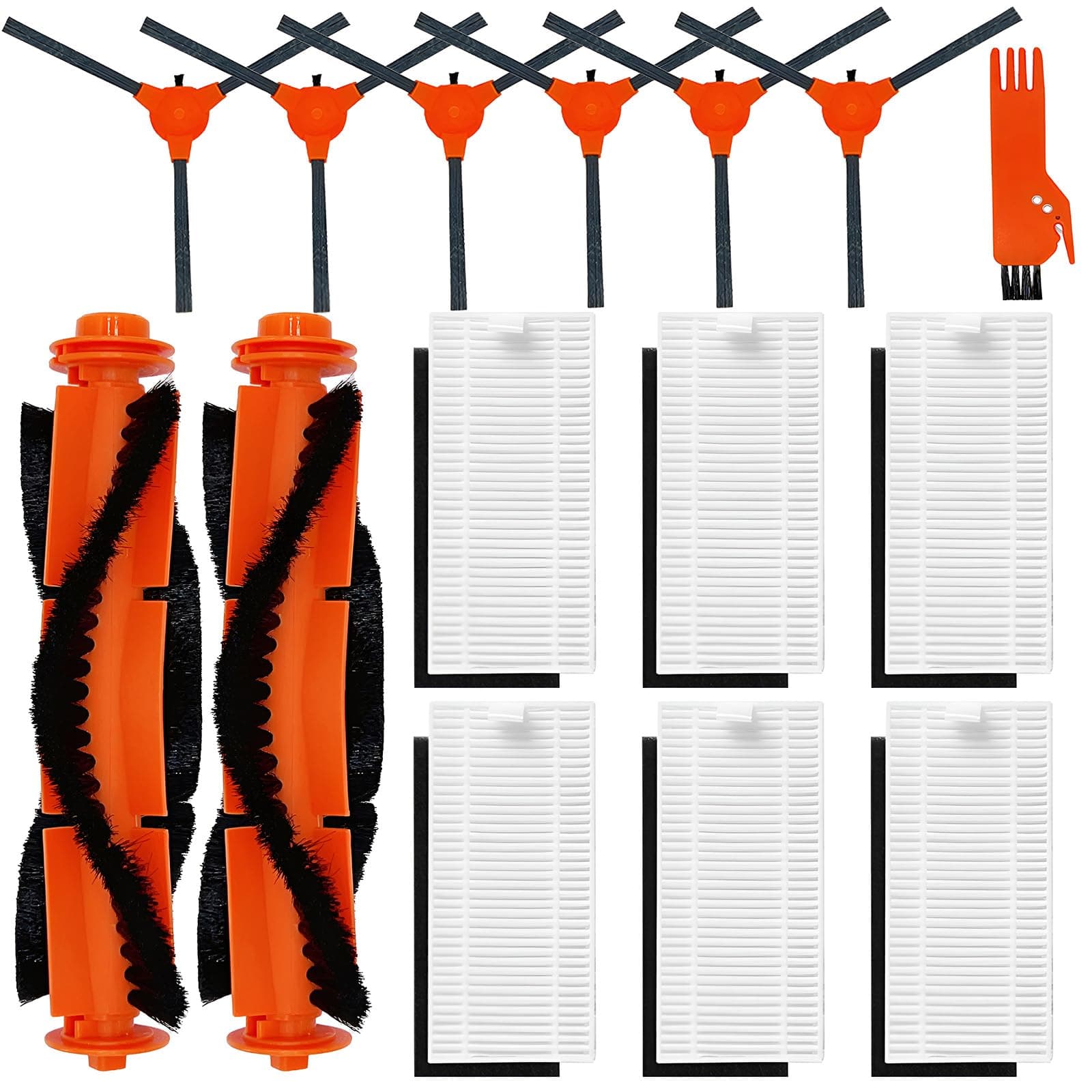 Replacement Parts Kit for Kyvol Cybovac E20, E30, E31 Robot Vacuum Accessories, 2 Main Brush, 6 Side Brush, 6 Hepa Filter, 1 Cleaning Tools (15PCS)