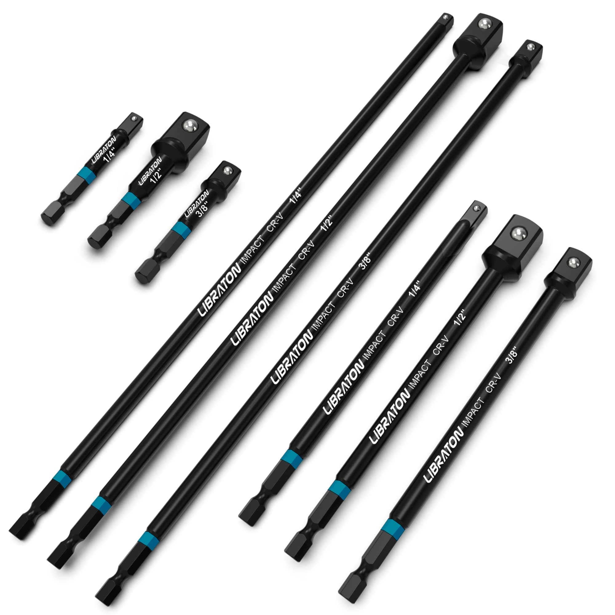 9PCS Impact Socket Adapter Set, 3" 6" 12", Drill Socket Adapter 1/4" 3/8" 1/2", Socket Driver Adapter, Drill Socket Adapter Extension, Adapter Power Drill to High Torque Impact Wrench