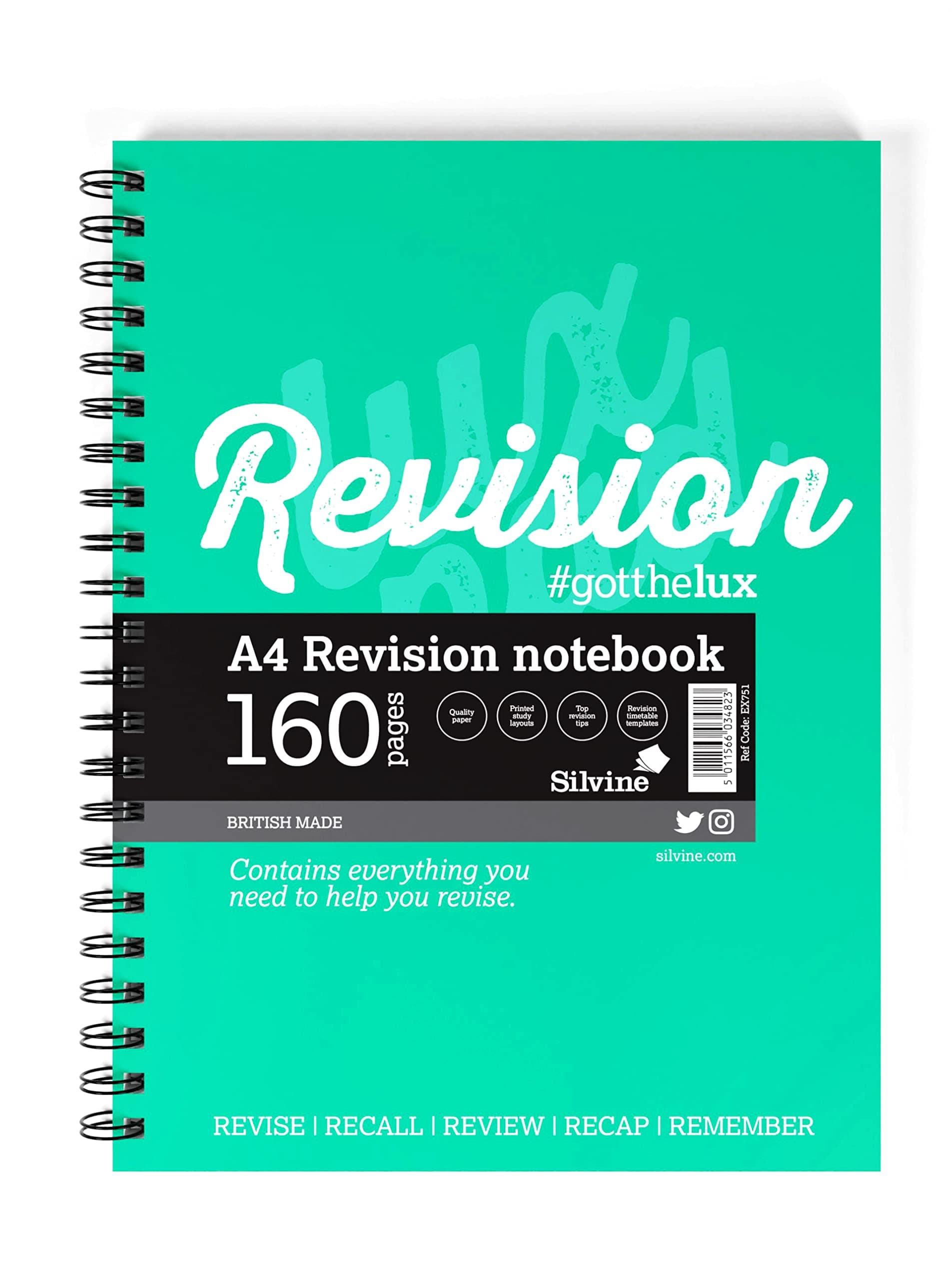 Silvine Luxpad A4 Wirebound Revision and Study Notebook Containing 160 Pages with Handy 14 Page Revision Guide.