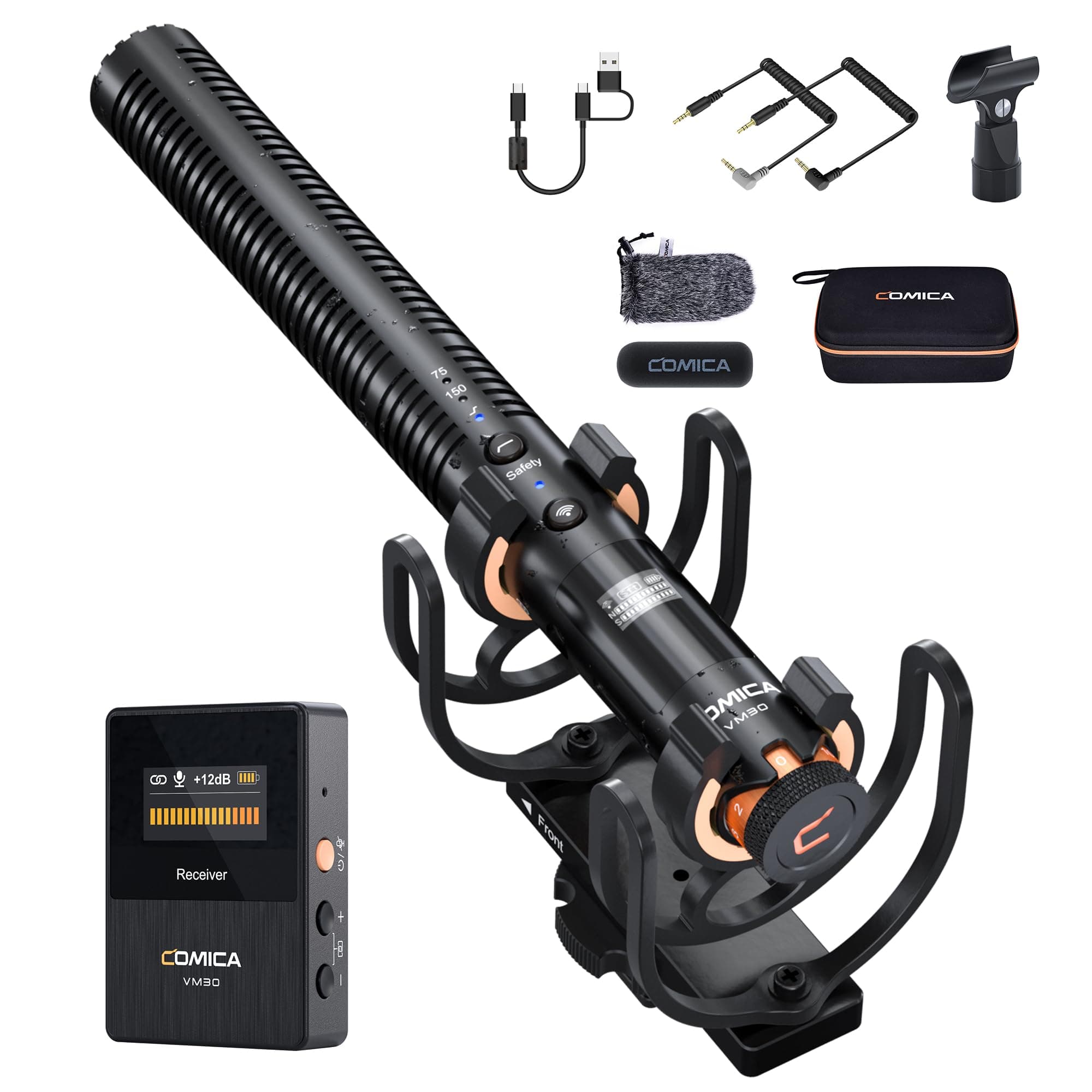 VM30 Shotgun Microphone, with Wireless Modes, USB C Digital Output, 75/150Hz, Super-Cardioid Universal Camera Microphone for Filmmakers, Vloggers - Wireless Mic for Camera, PC,1 Year Warranty