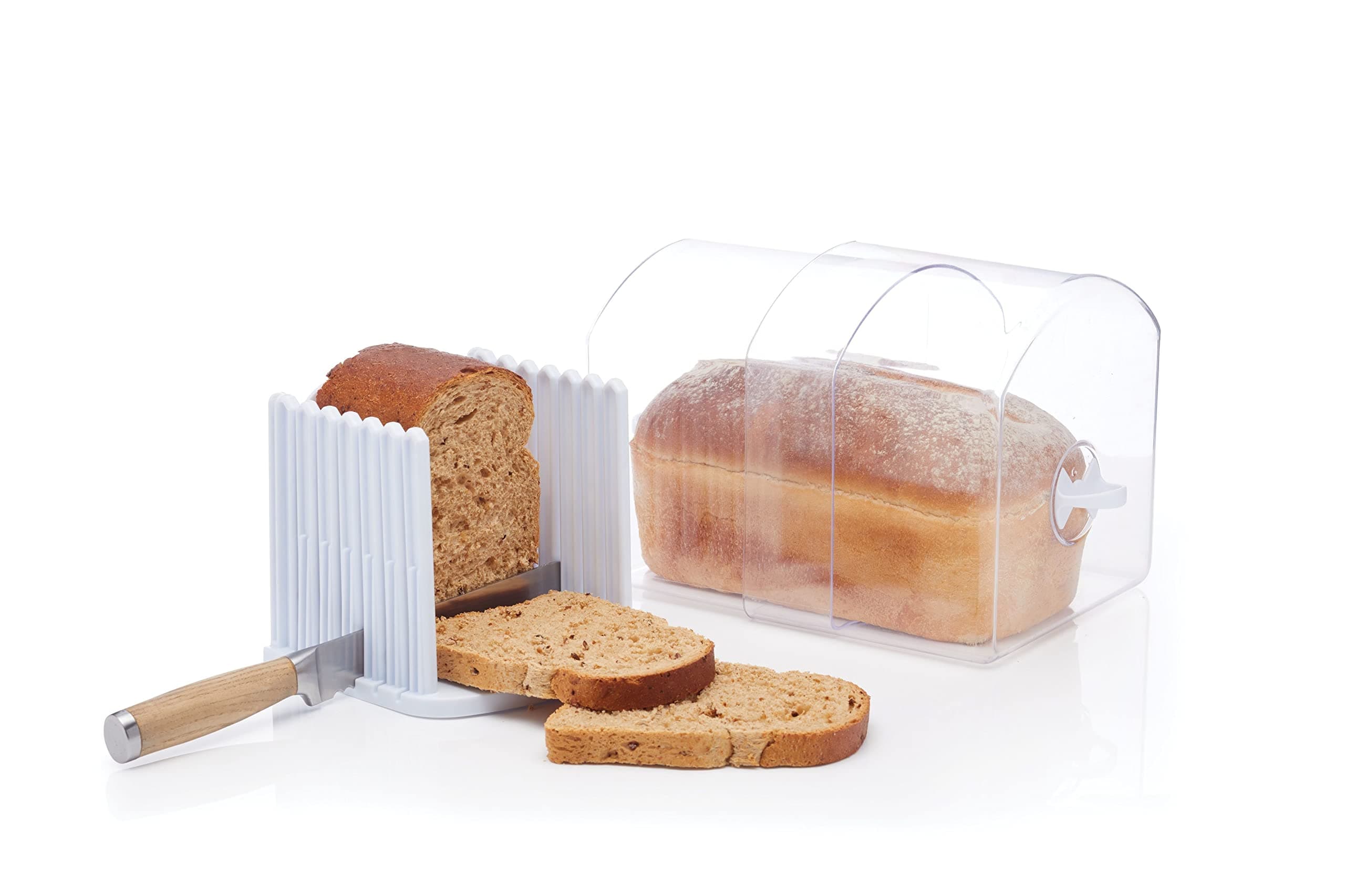 KitchenCraft Stay Fresh Bread Bin, Large Bread Bin with Bread Slicer Guide, In Gift Box, Large, Plastic