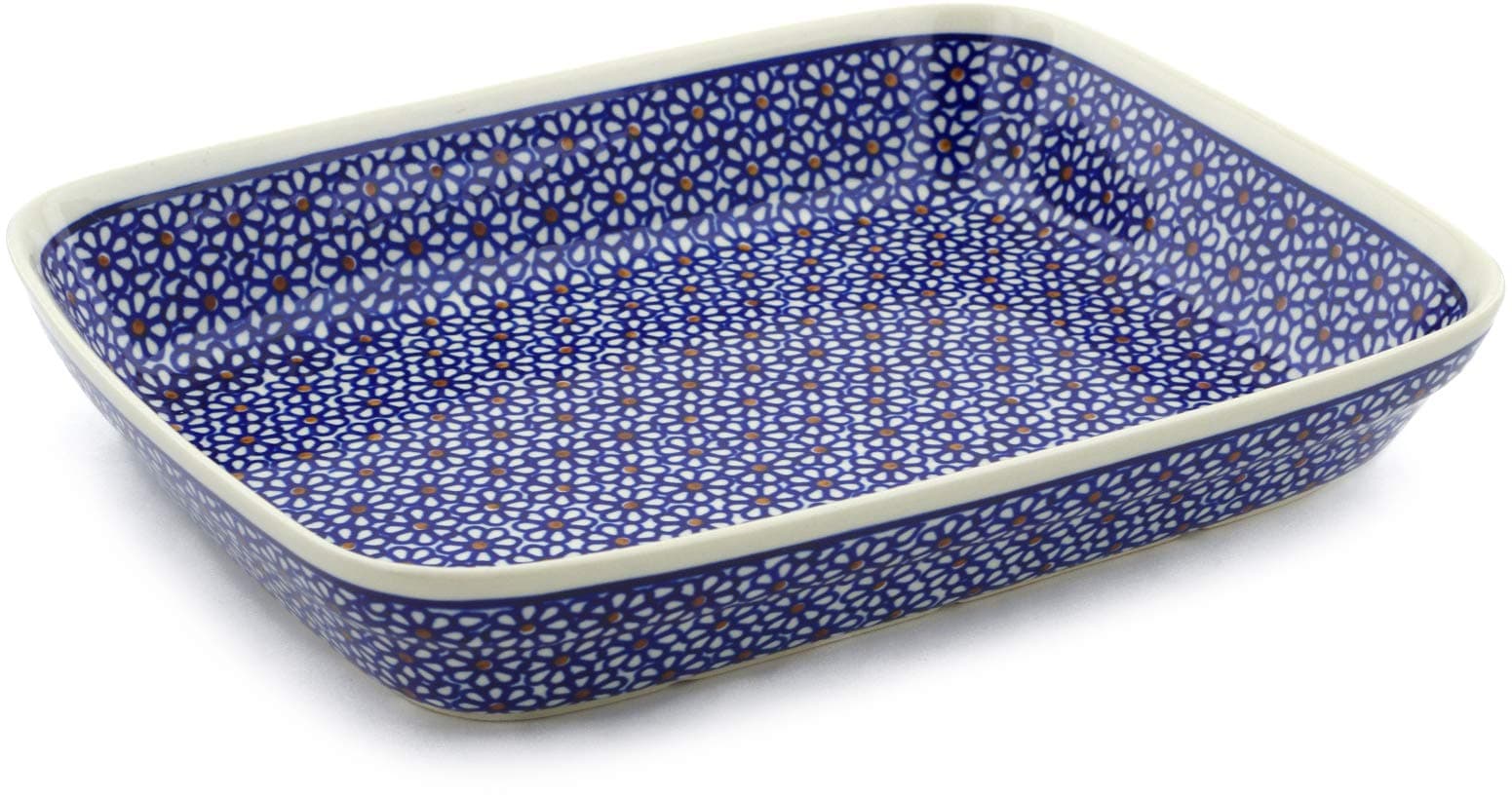 Polish Pottery 10-inch Rectangular Baker (Daisy Dreams Theme) + Certificate of Authenticity