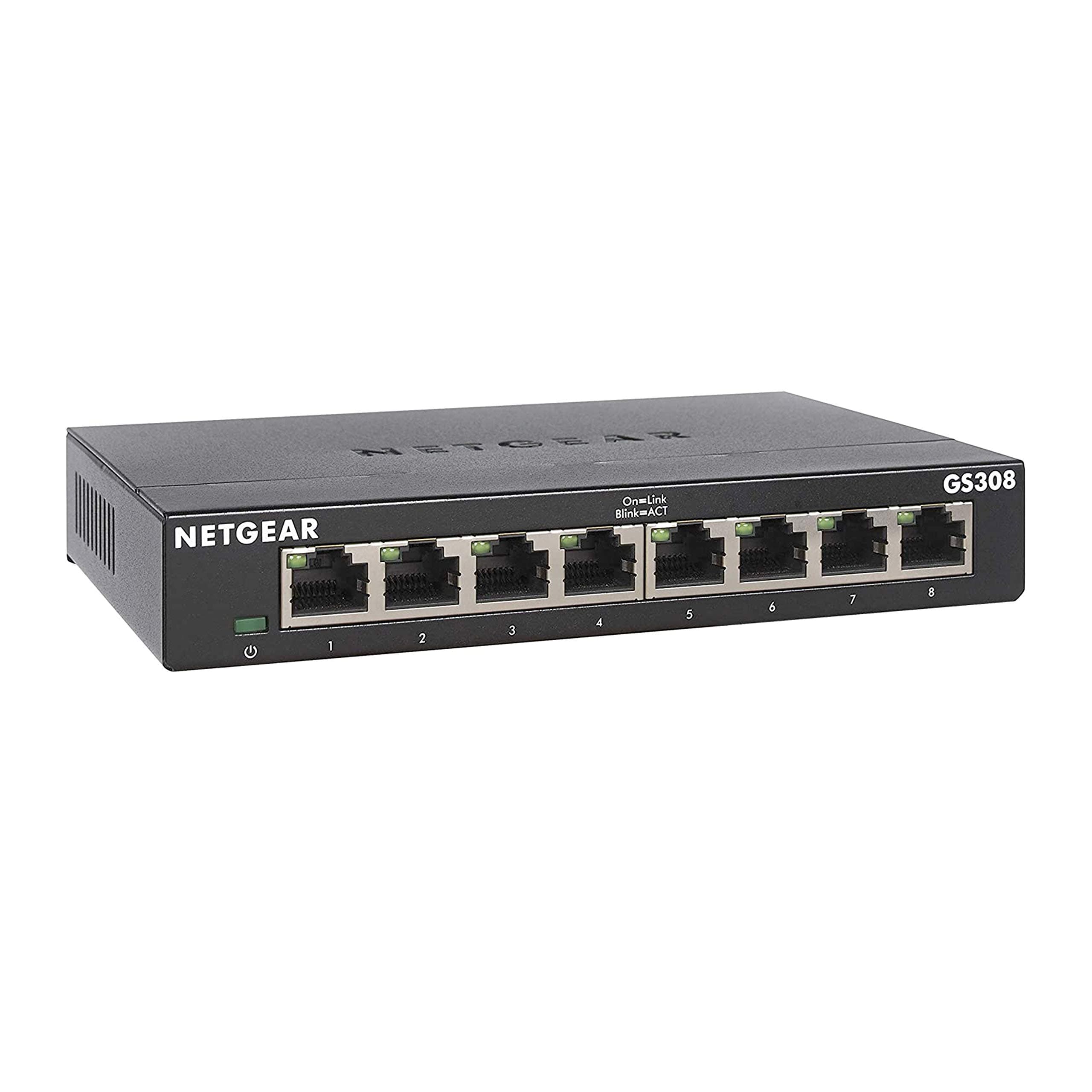 NETGEAR 8-Port Gigabit Ethernet Unmanaged Essentials Switch (GS308) - Home Network Hub, Office Ethernet Splitter, Plug-and-Play, Silent Operation, Desktop or Wall Mount