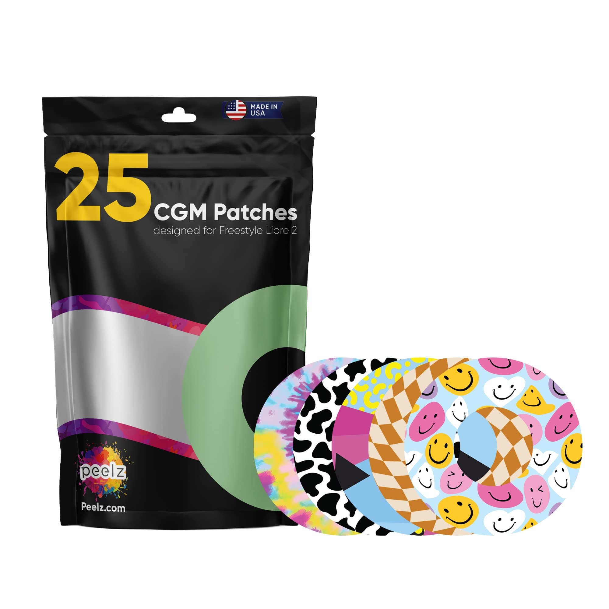 Freestyle Libre 2 Adhesive Patch Tape - Compatible with Libre 2 Sensor - Waterproof & Breathable Pre-Cut Patch - Skin-Friendly Cover Tape for Glucose Monitor - Pack of 15 (Groovy)