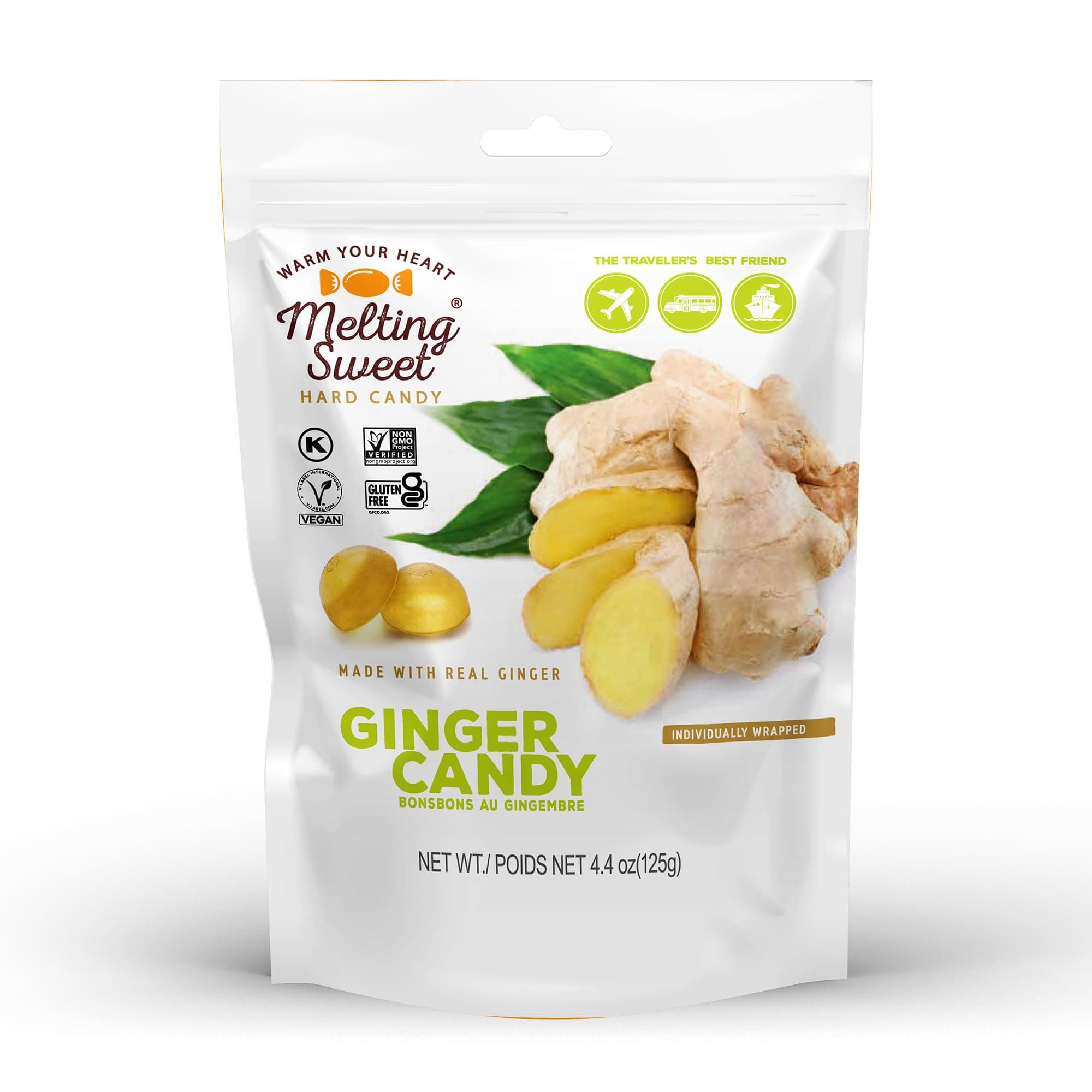 Melting Sweet Premium Individually Wrapped Ginger Hard Candy (4.4oz, Pack of 1)
