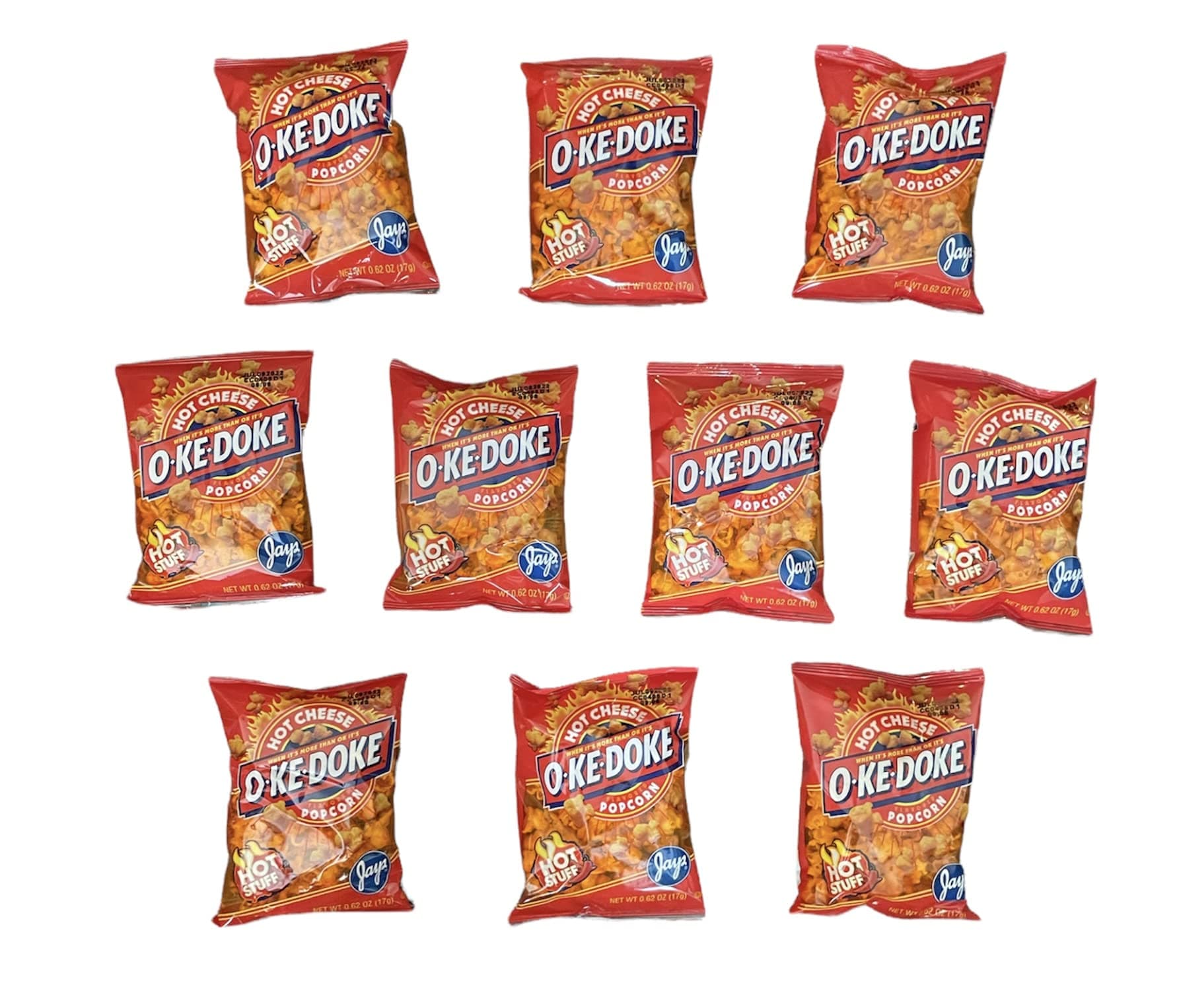 Munchie BoxJAY'S O'KE DOKE Popcorn - Munchie Box Bundle Cheese OR Hot Cheese .625 oz bags (Pack of ( 10 ) .625 Oz Bags Hot Cheese)