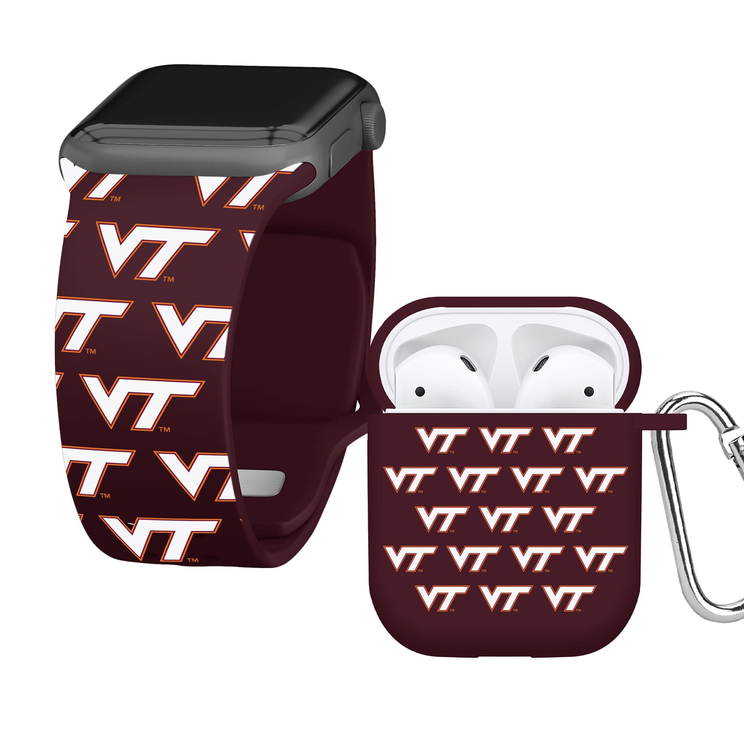 AFFINITY BANDS Virginia Tech Hokies HD Combo Package Compatible with Apple Watch and AirPods Gen 1 & 2 (38/40/41mm (42mm Series 11) Short Repeating)