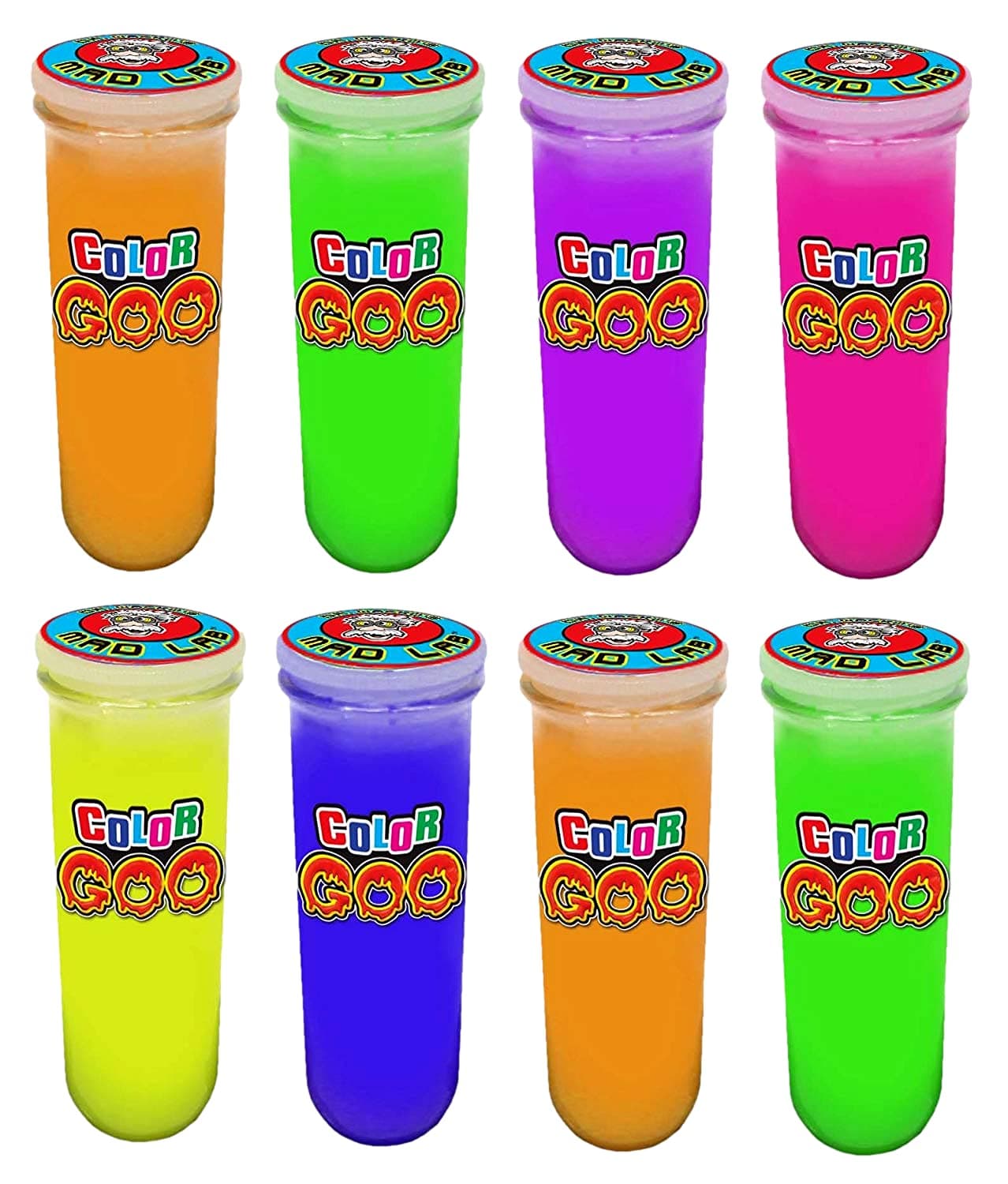 Dr. Wacko's Mad Lab Slime Kit (8 Tubes Assorted Neon Colors) Non Sticky Slime for Kids. Stress Relief Sensory Fidget Toys. Bulk Mini Slime Party Favors & Classroom Prizes. 5437-8