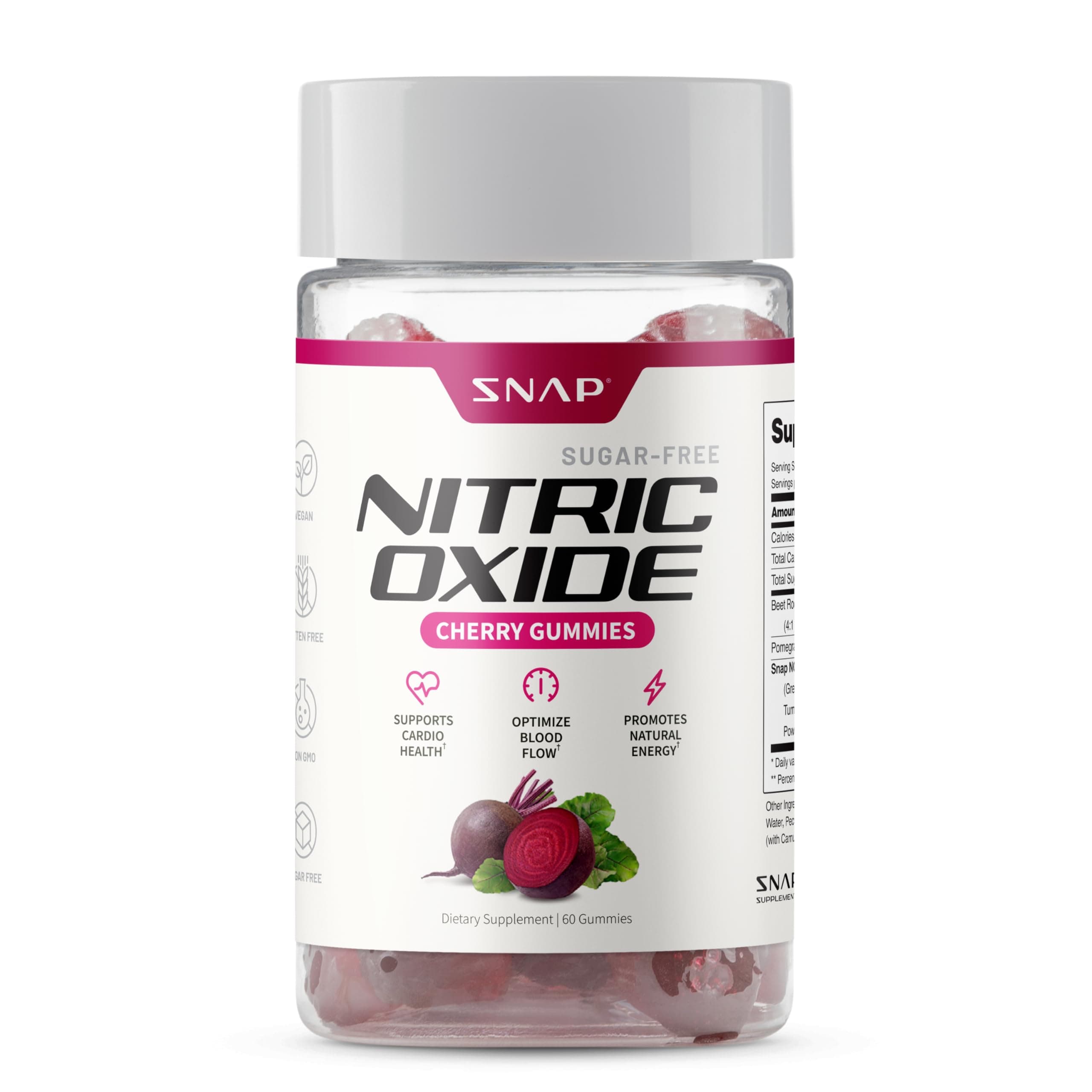 Nitric Oxide Gummies - Beet Root Extract 300mg, Sugar Free Beetroot Supplement with Pomegranate Powder for Circulation & Natural Energy, 60 Vegan Gummies, Cherry Flavor