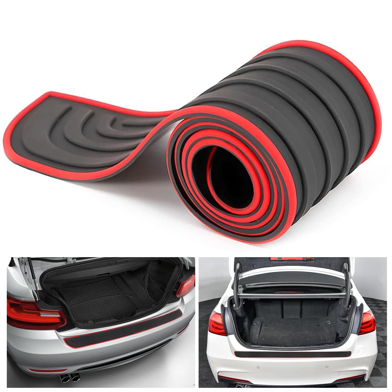 Car Rear Bumper Protector, Universal Guard Protector for Car, Anti-scratch Rubber Cover, strip Pickup Truck SUV(36'' *2.7''), Black with Red