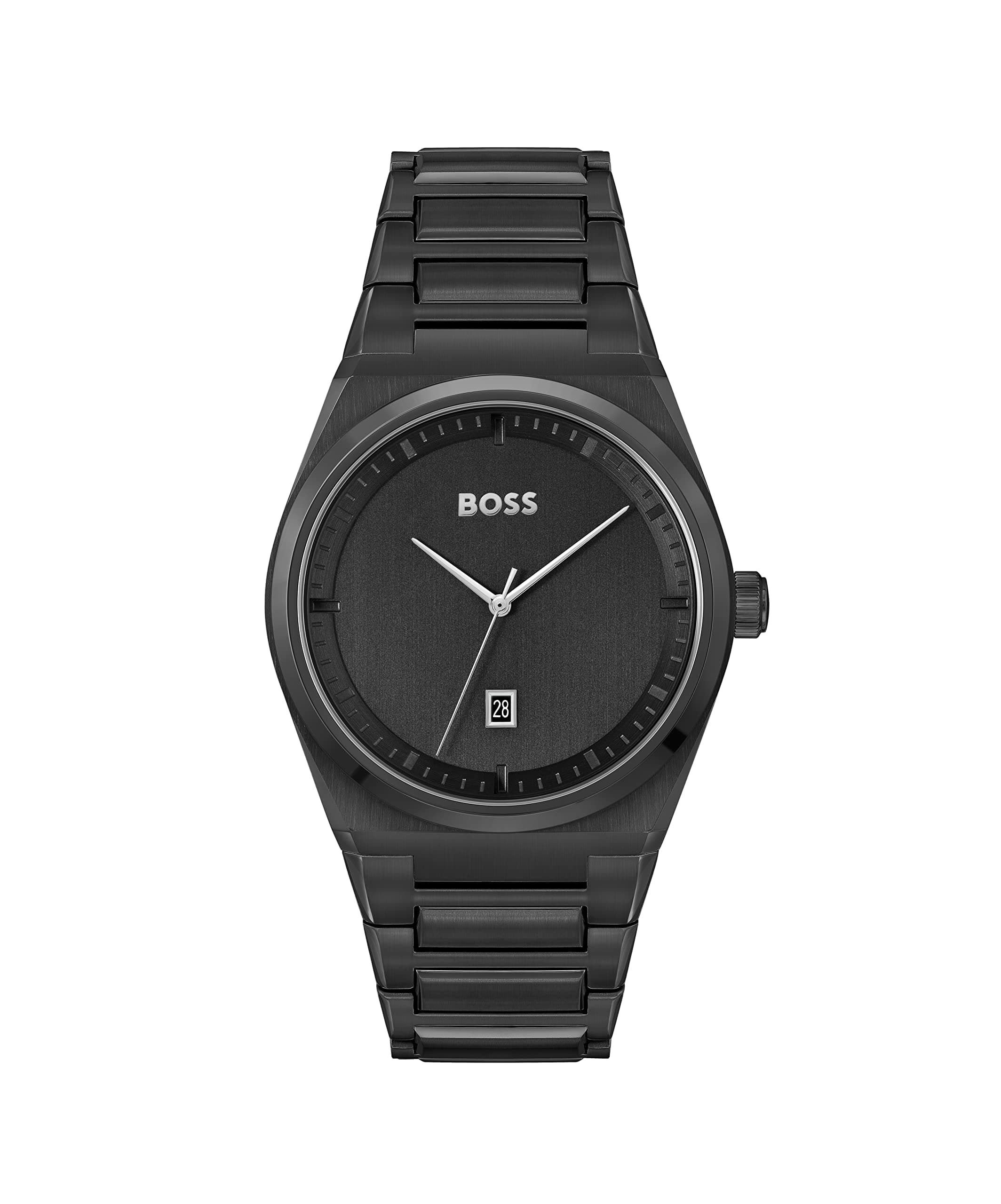 - BOSS Steer Qtz Basic Calendar Black Dial Men's Watch|Ionic Plated Steel Material|Black Color Band - 1513994
