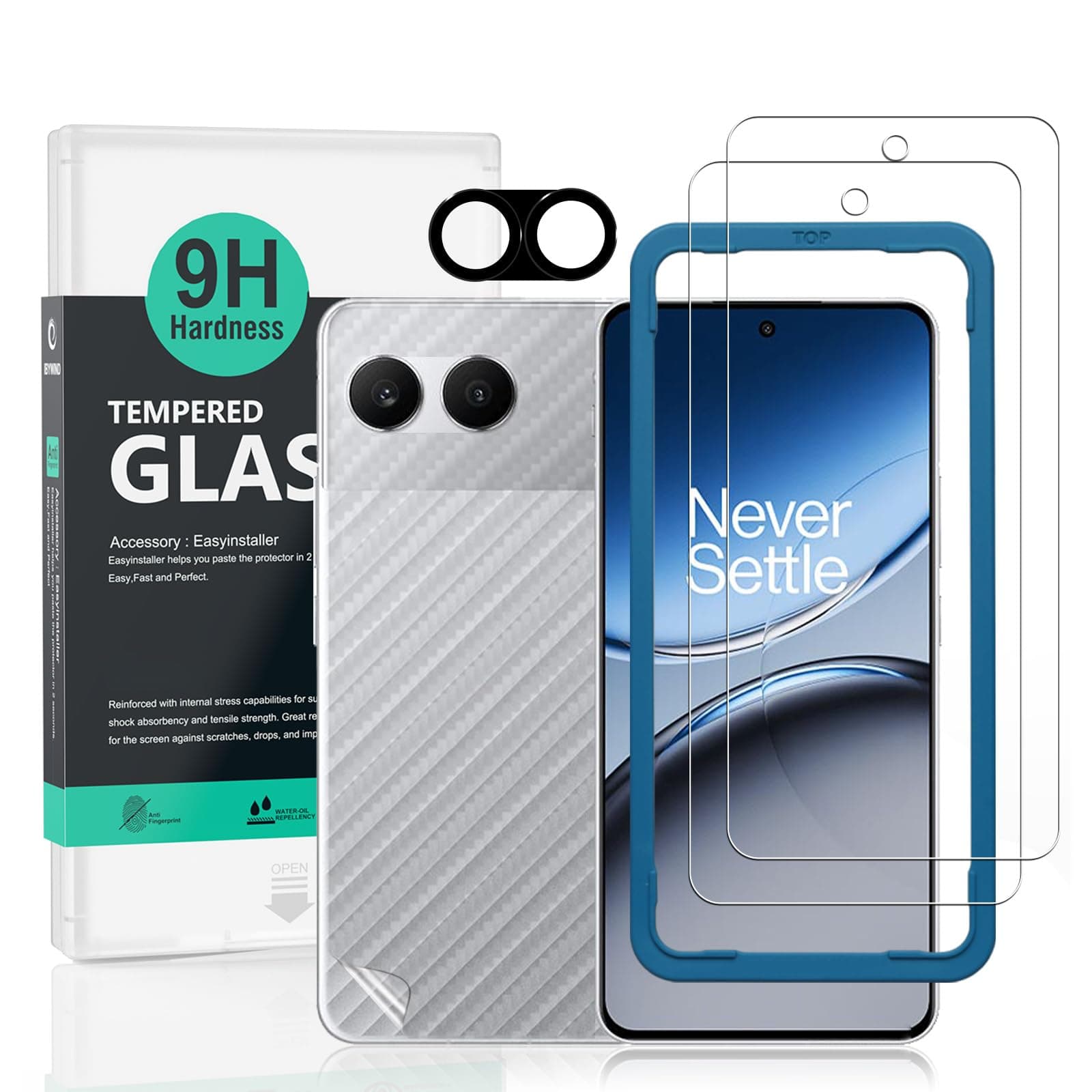 Ibywind 2 Pack Screen Protector For OnePlus Nord 4 5G 6.74",9H Hardness Tempered Glass,With 1Pc Camera Lens Protector,1Pc Back Carbon Fiber Film,Easy to install,Anti Scratch,Drop Shockproof,HD Clear