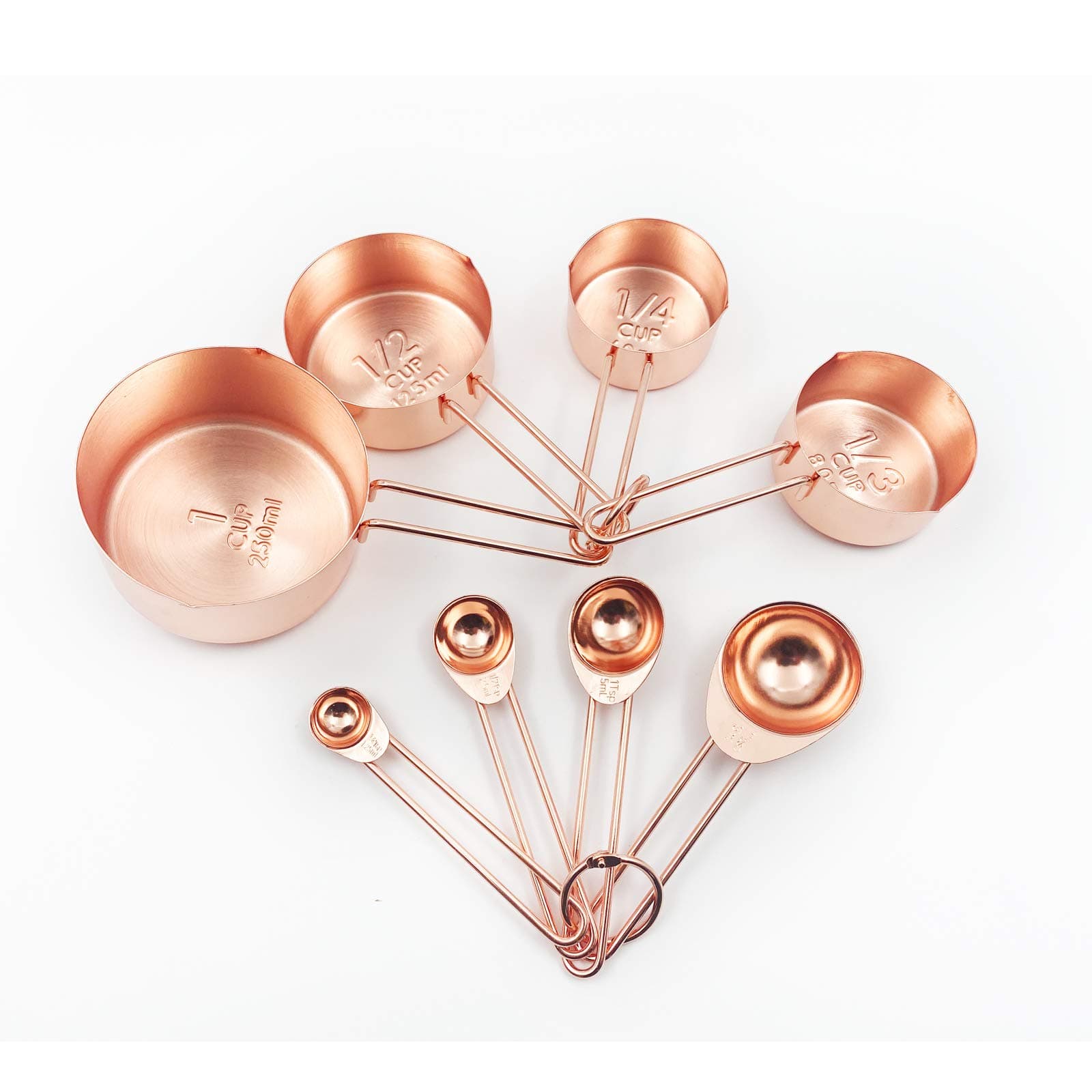 Stainless Steel Measuring Cups and Spoons Set Kitchen Accessories Stackable Metal Measuring Cups and Metal Measuring Spoons Set (8-Piece) Baking Tea Coffee Spoon Measuring Tools(rosegold)