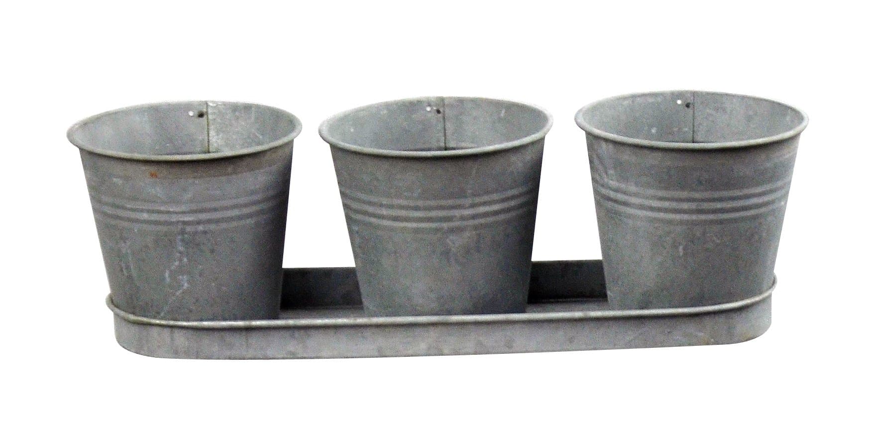 Red Carpet Studios 20035 3 Buckets with Tray Planter Galvanized Metal