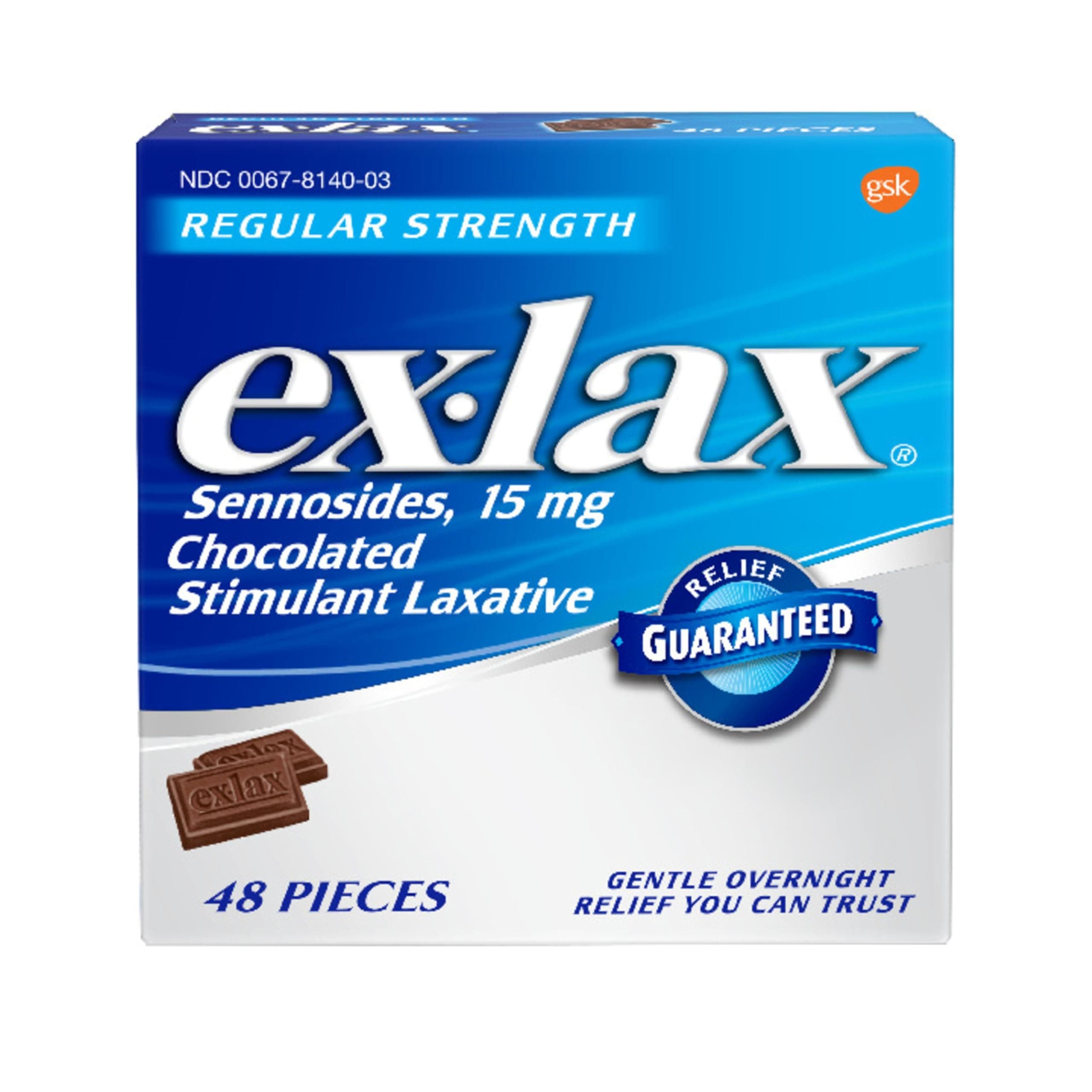 Ex-Lax Regular Strength Stimulant Laxative Chocolated Pieces, 48 count
