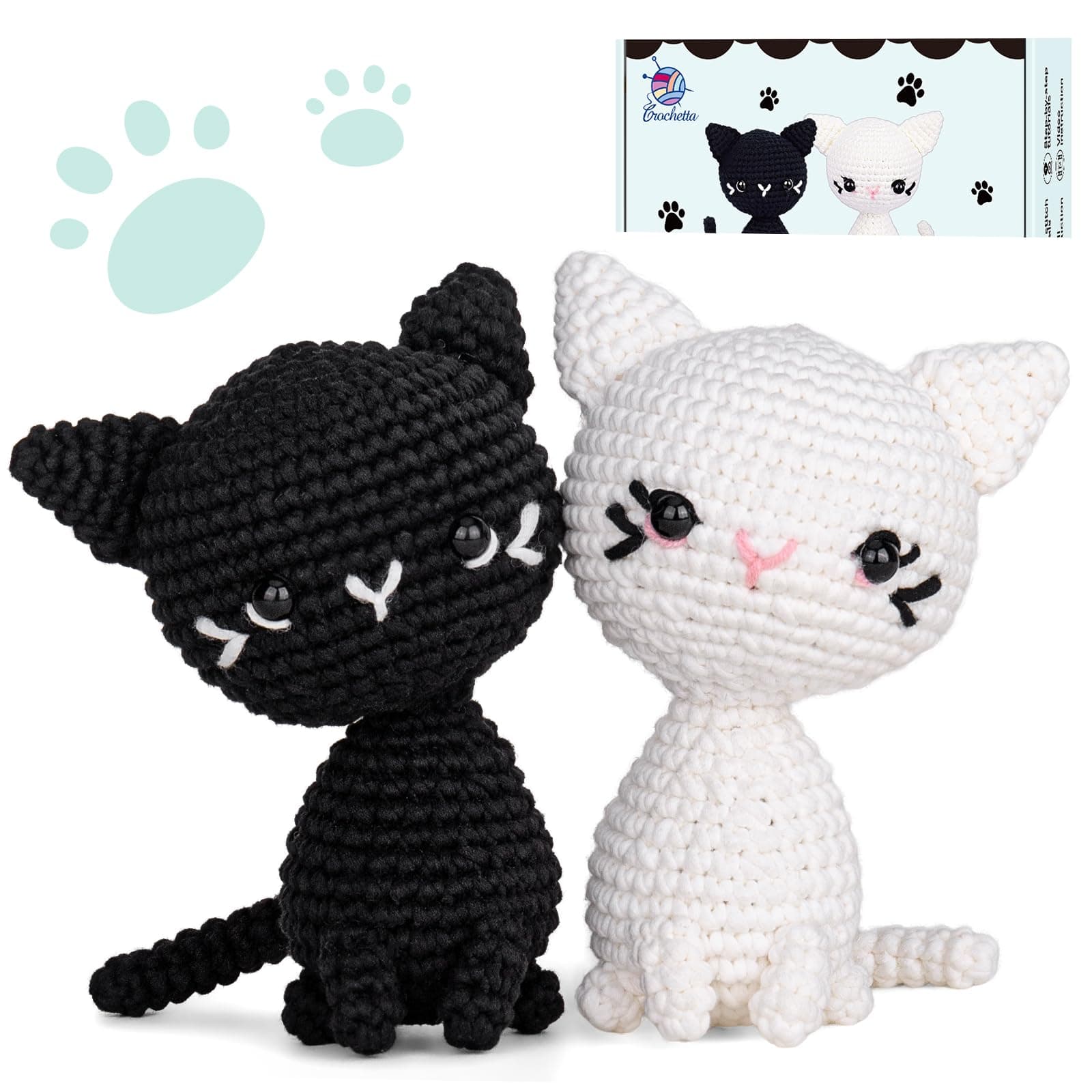 Crochetta Kit for Beginners, Starter Kit with Step-by-Step Video Tutorials, Animal Kits for Adults Kids, DIY Craft Supplies, 2 Pack Halloween Magical Cats (40%+ Yarn)