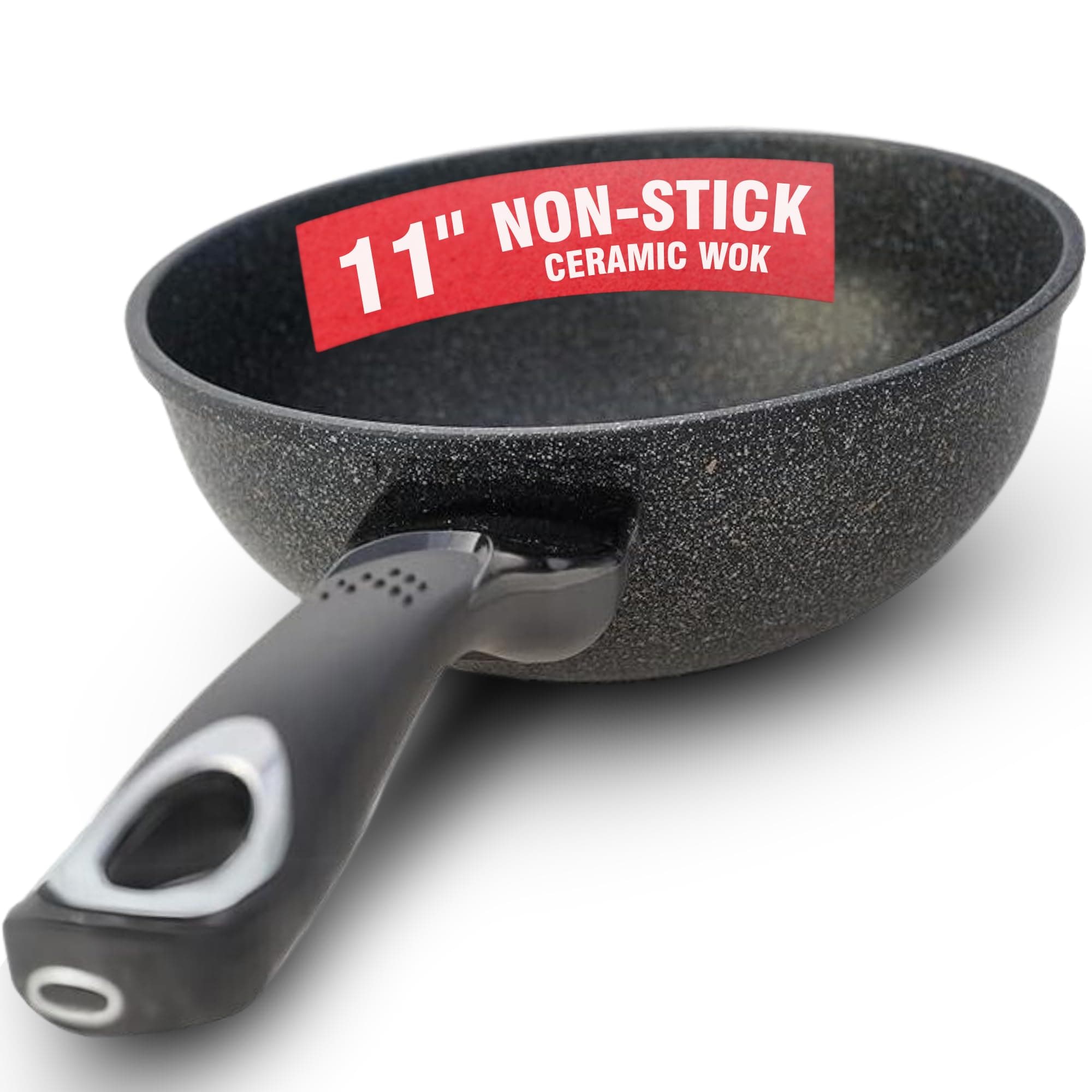 HOME N KITCHENWARE Nonstick Ceramic Wok, Frying Pan - Premium 9-Layered Cookware, Korean Marble-Coated - Easy to Clean Cast Aluminum - Induction Ready for Saute, Stir-Fry, Eggs, Fried Rice 11-Inch