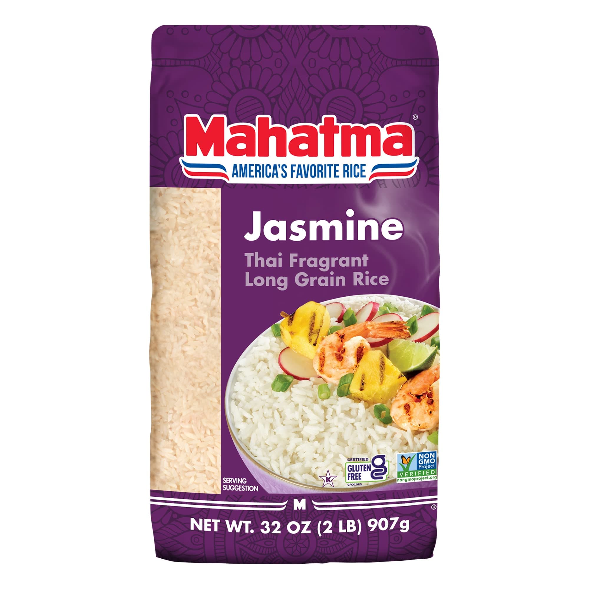 Mahatma Jasmine, 2lb Bag of Rice, Thai, Indian, or Cambodian Fragrant Flavored Rice, Stovetop or Microwave