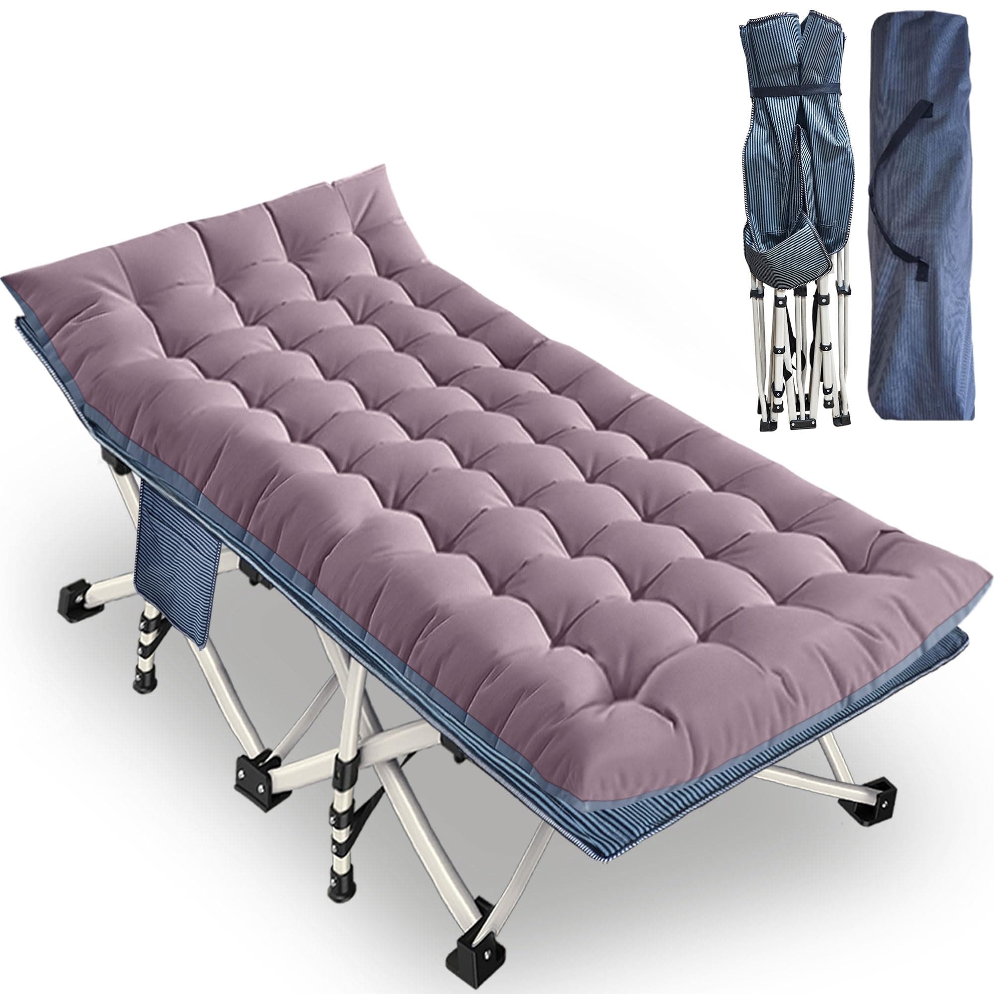 XXL Camping Cot with Mattress Oversize 32" Width Folding Cot Heavy Duty Comfortable Cots for Sleeping Guest Bed with Carry Bag Portable Easy to Set-up for Home Travel Outdoor 79" x 32" x 18"