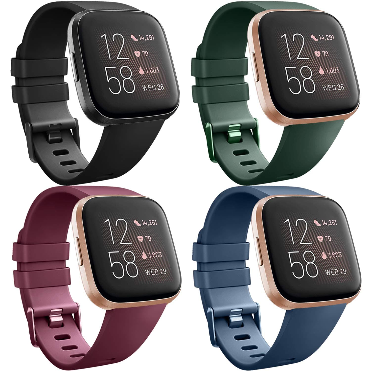 [4 Pack] Straps compatible with Fitbit Versa 2, Fitbit Versa, Versa Lite/SE, Classic Silicone Adjustable Replacement Accessories for Women/Men, Small/Large