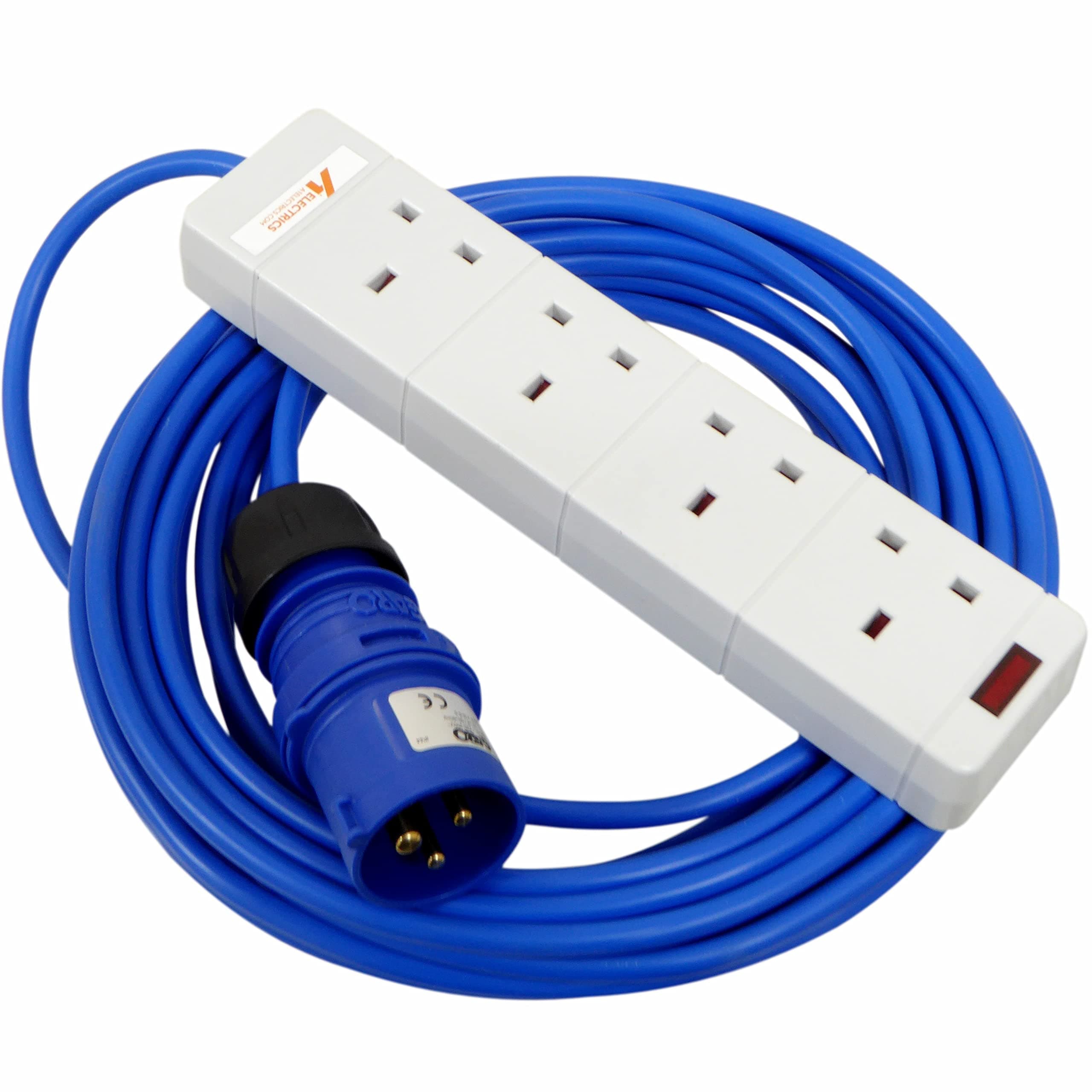 A1 ELECTRICS A1ELECTRICS.COM16A Hook Up to 4 Gang Socket Mains Extension 1.5mm Arctic Blue Cable, 5 metre