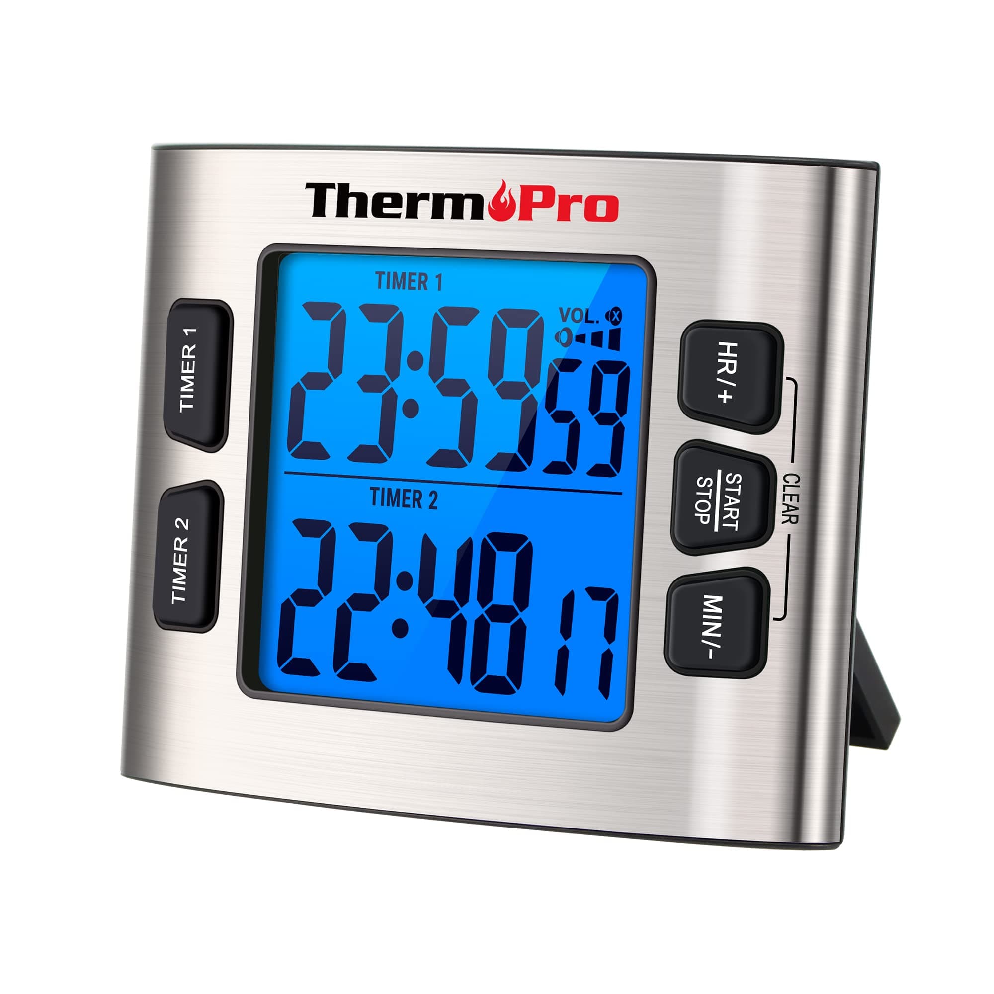 ThermoPro TM02 Digital Kitchen Timer with Dual Countdown Stop Watches, Magnetic Timer Clock, Adjustable Loud Alarm, Backlight LCD Big Digits, 24 Hour for Kids & Teachers