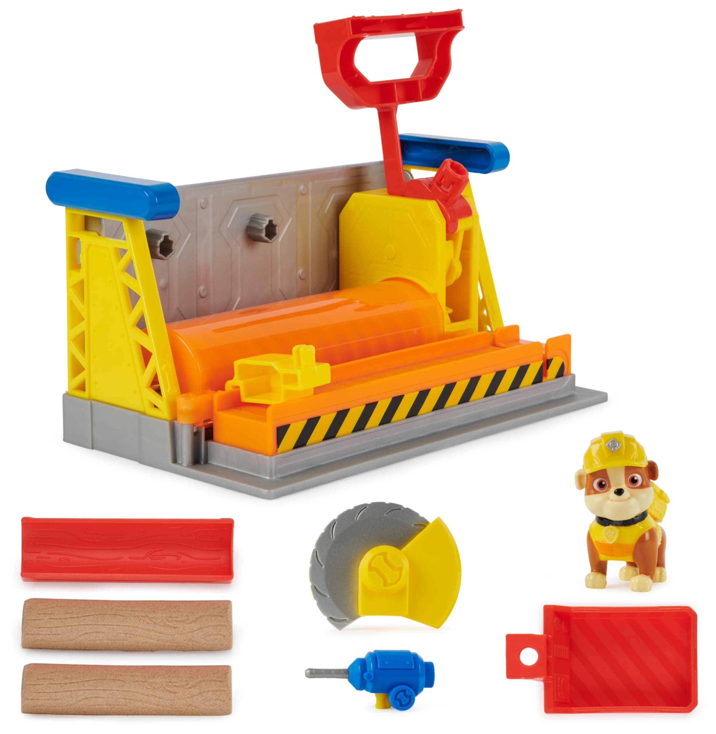 Rubble & Crew - Workshop Playset with 2 Tool Attachments, 1 Rubble Dog Figure, 85 g Kinetic Sand Build-it Sand and 1 Sand Mould, Toy Suitable for Children from 3 Years