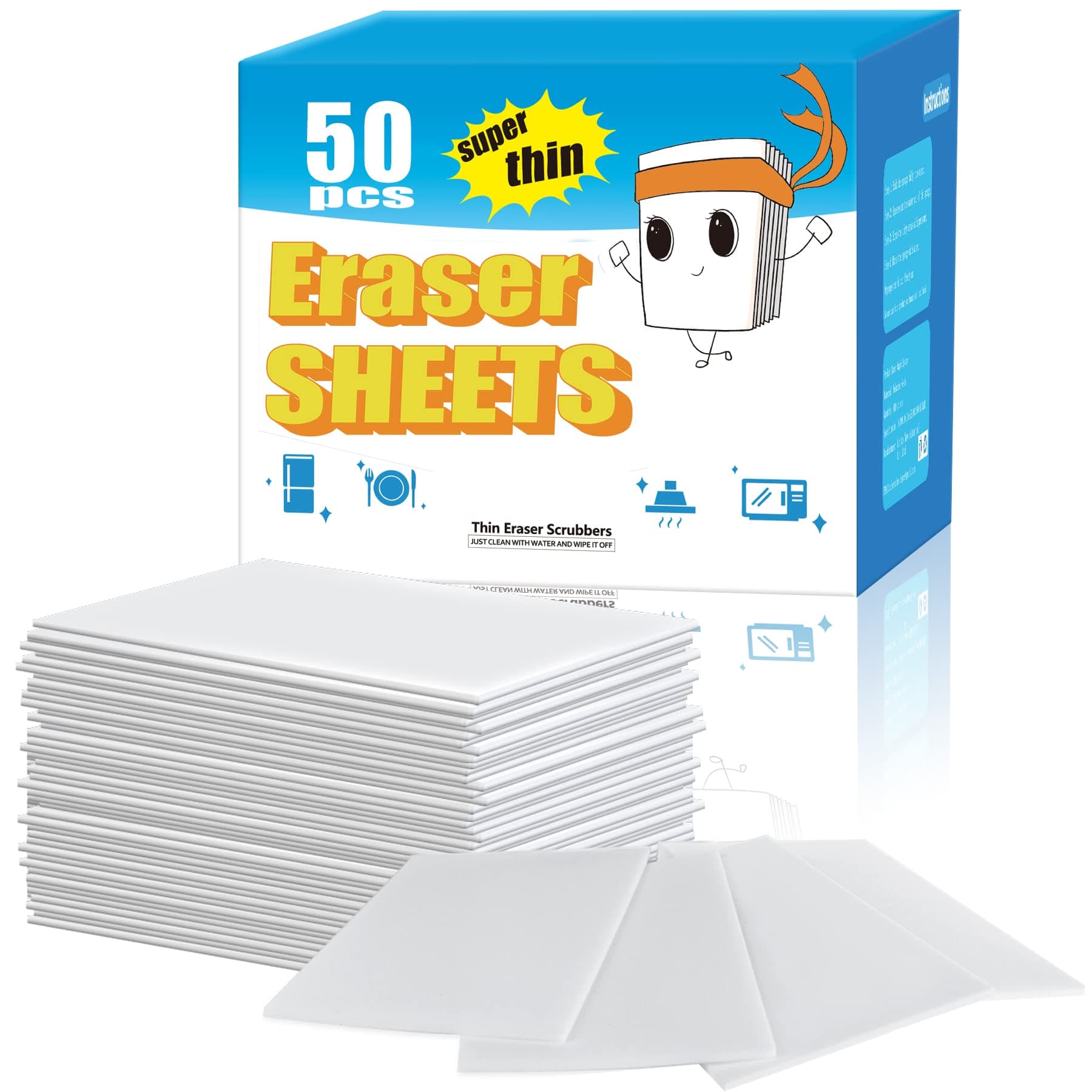 50PCS Magic Cleaning Sponge Eraser Sheets, Reusable Thin Nano Cleaner Pads Eraser Wipes for Kitchen Shoe Furniture Bathroom Shower Sink Hard-to-Reach Places