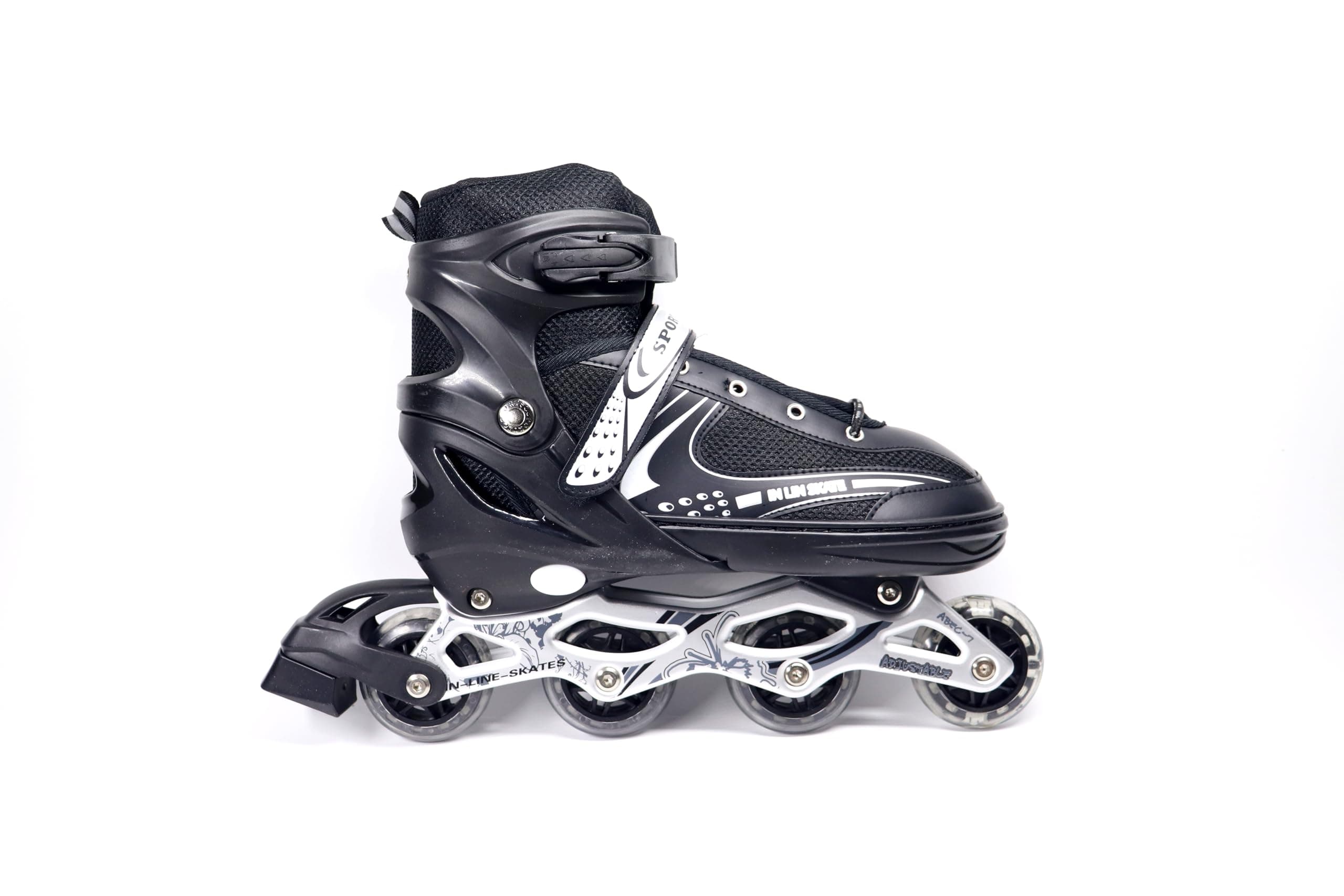 VeeraVeera New Inline Skates, Adjustable Inline Roller Skates for Boys Kids & Girls, All Years Unisex Outdoor Skating Shoes Roller Blades Wheels for Skating (XL, Black)