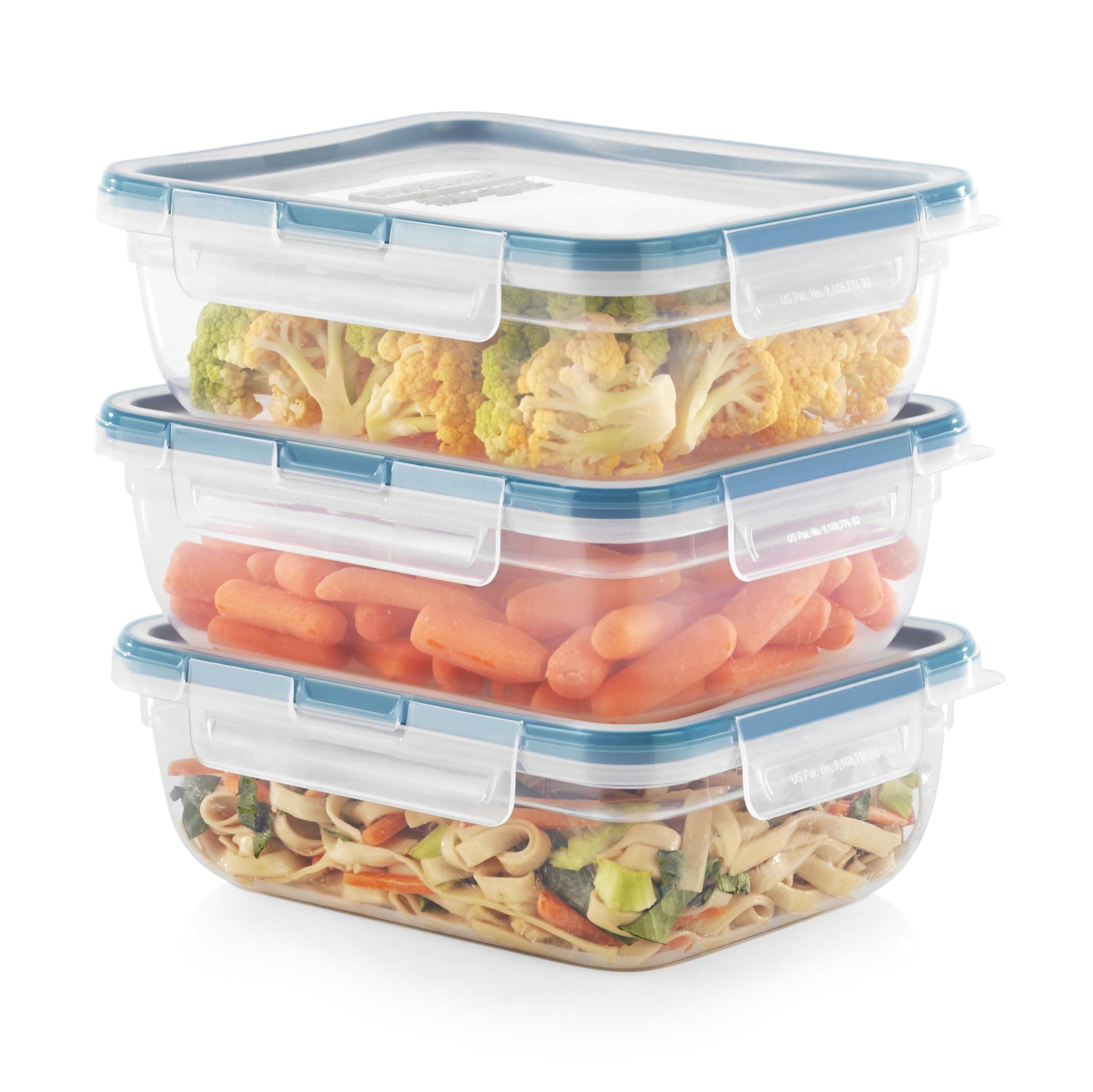 Snapware Plastic Total Solution 3-Pack (8.5-Cup) Food Storage Containers Set, Leakproof & Airtight Plastic Locking Lids Rectangular Containers, BPA-Free Lids, Microwave Dishwasher Freezer Safe