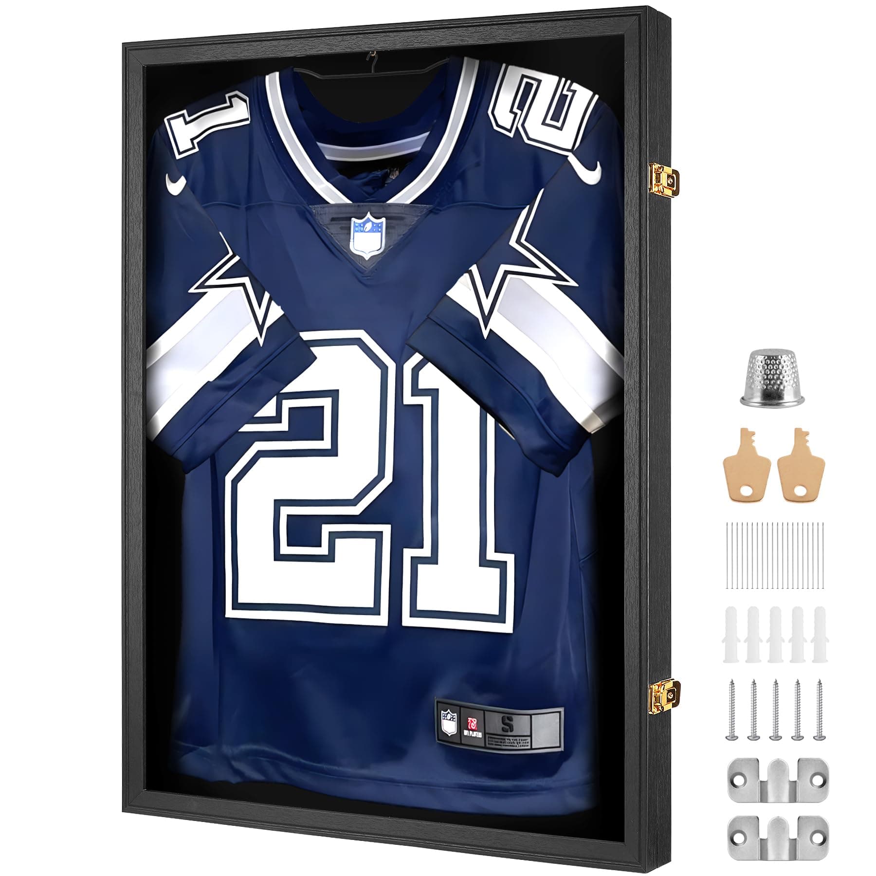 Jersey Display Frame Case Lockable, Large Sport Jersey Shadow Box with 98% UV Protection Acrylic and Hanger for Baseball Basketball Football Soccer Hockey Shirt and Uniform,Black,Single