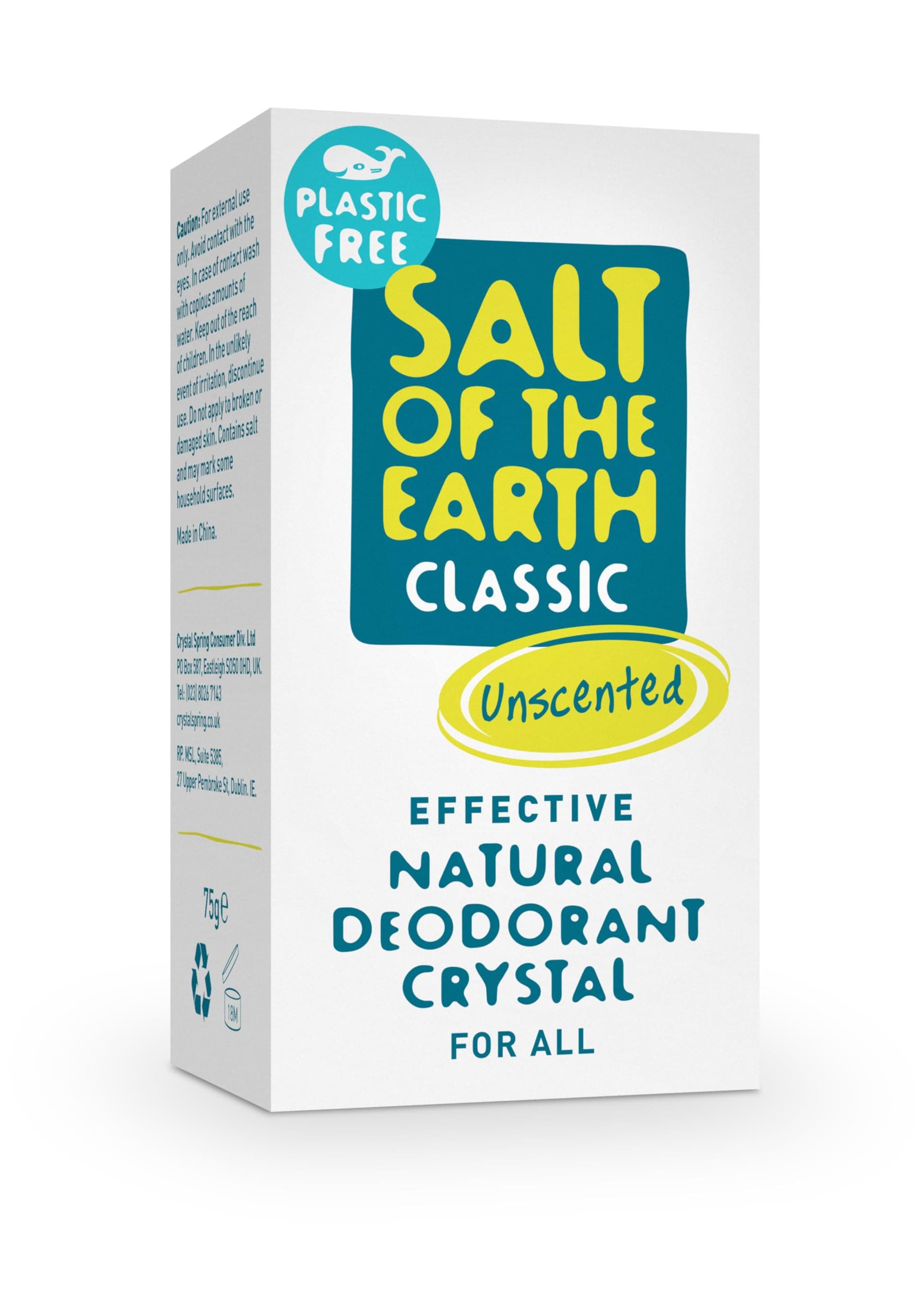 – Natural Crystal Deodorant- Plastic Free, Fragrance Free, Vegan - 100% Natural Origin Ingredients - Suitable for Women, Men, and Kids - Unscented - 75g