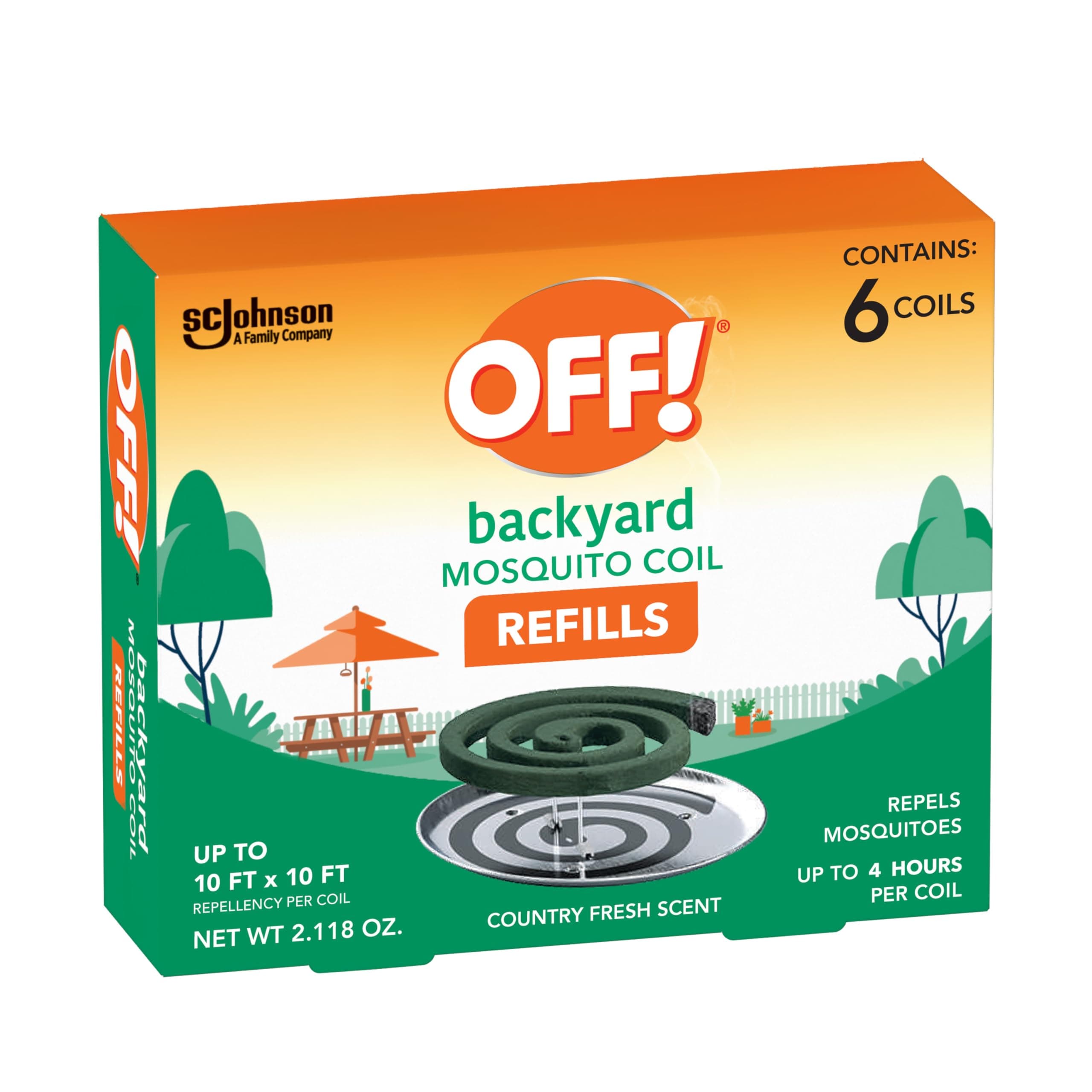 OFF! Backyard Mosquito Repellent Coil Refills, Perfect for Outdoor Patios Country Fresh Scent, 6 Count