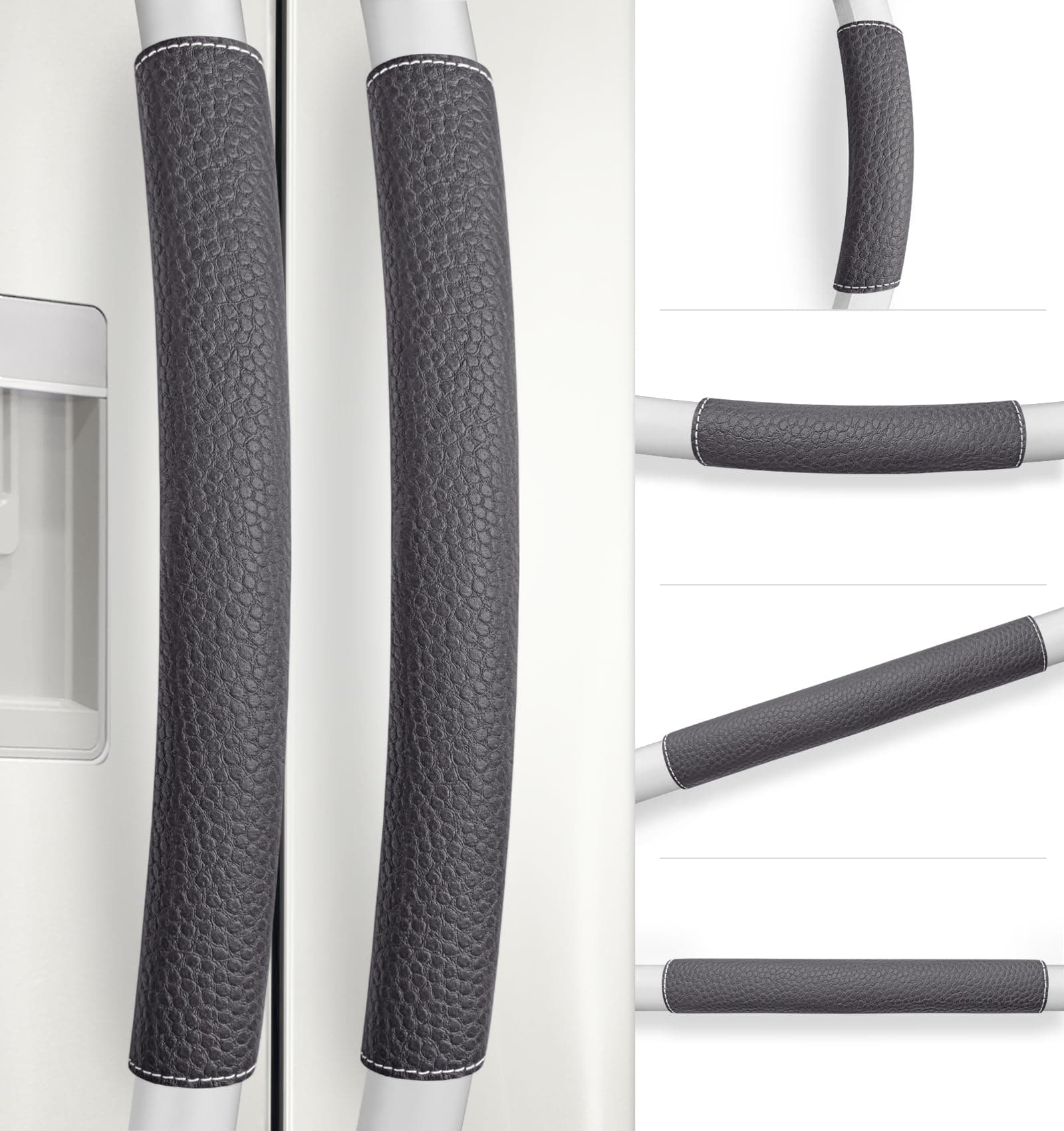 Refrigerator Handle Covers, 6 PCS, Adjustable Appliance Handle Covers, Keep Your Kitchen Clean, Microwave Oven Stove Dishwasher Handle Protector, Non Slip Fridge Handle Cover (Charcoal Black)